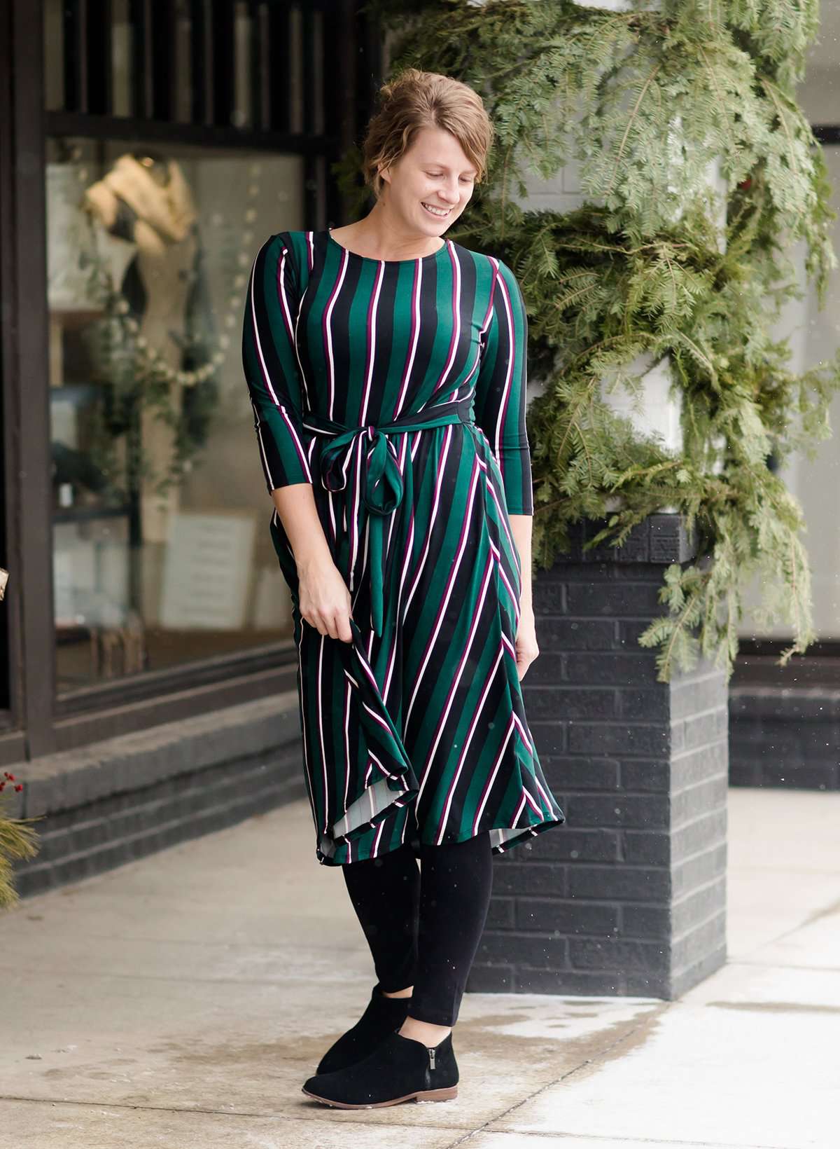 Modest Plus Size Striped Bow Midi Dress  Inherit Clothing Company – Inherit  Co.