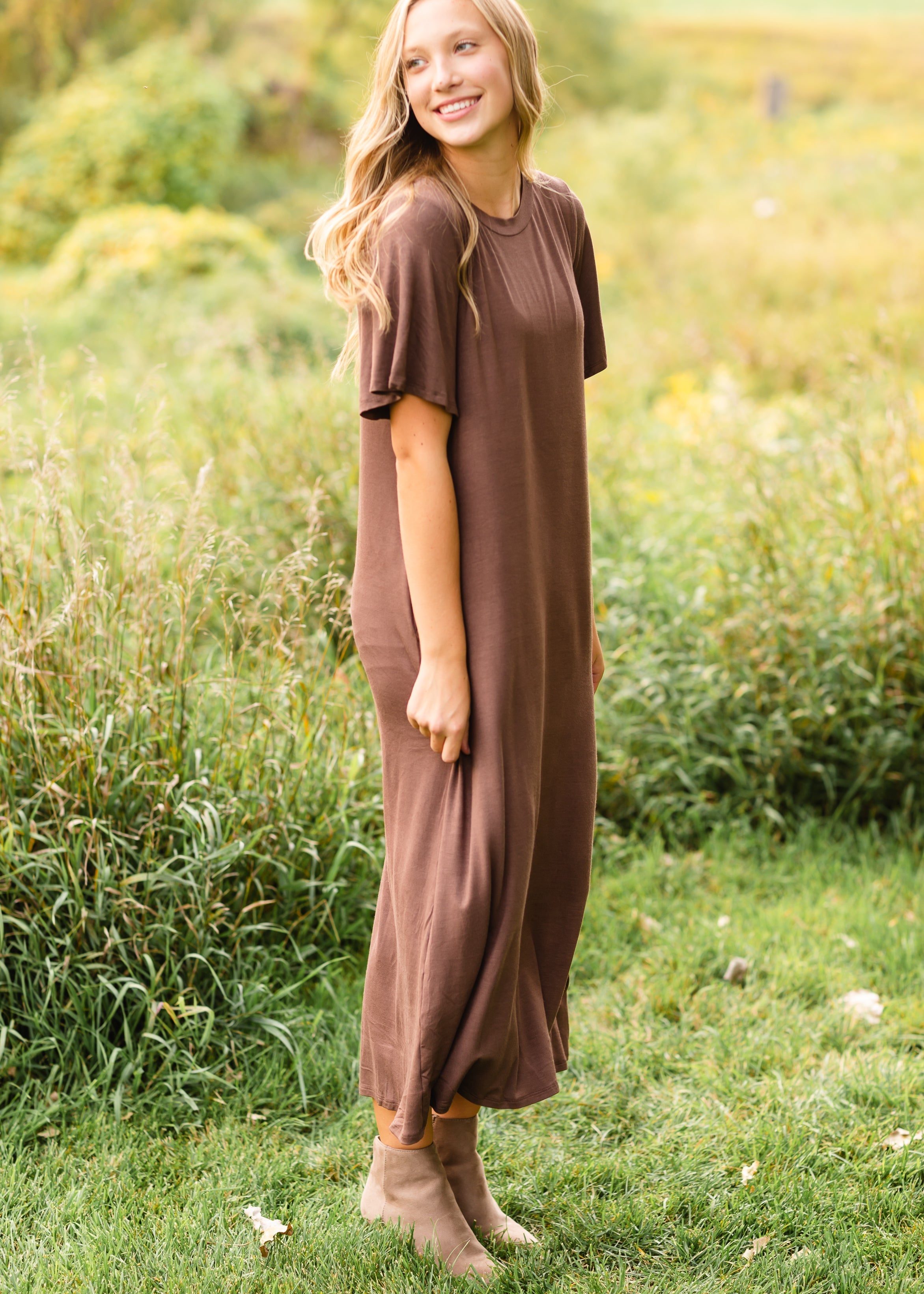 Mocha Bell Sleeve T-Shirt Dress - FINAL SALE – Inherit Co.