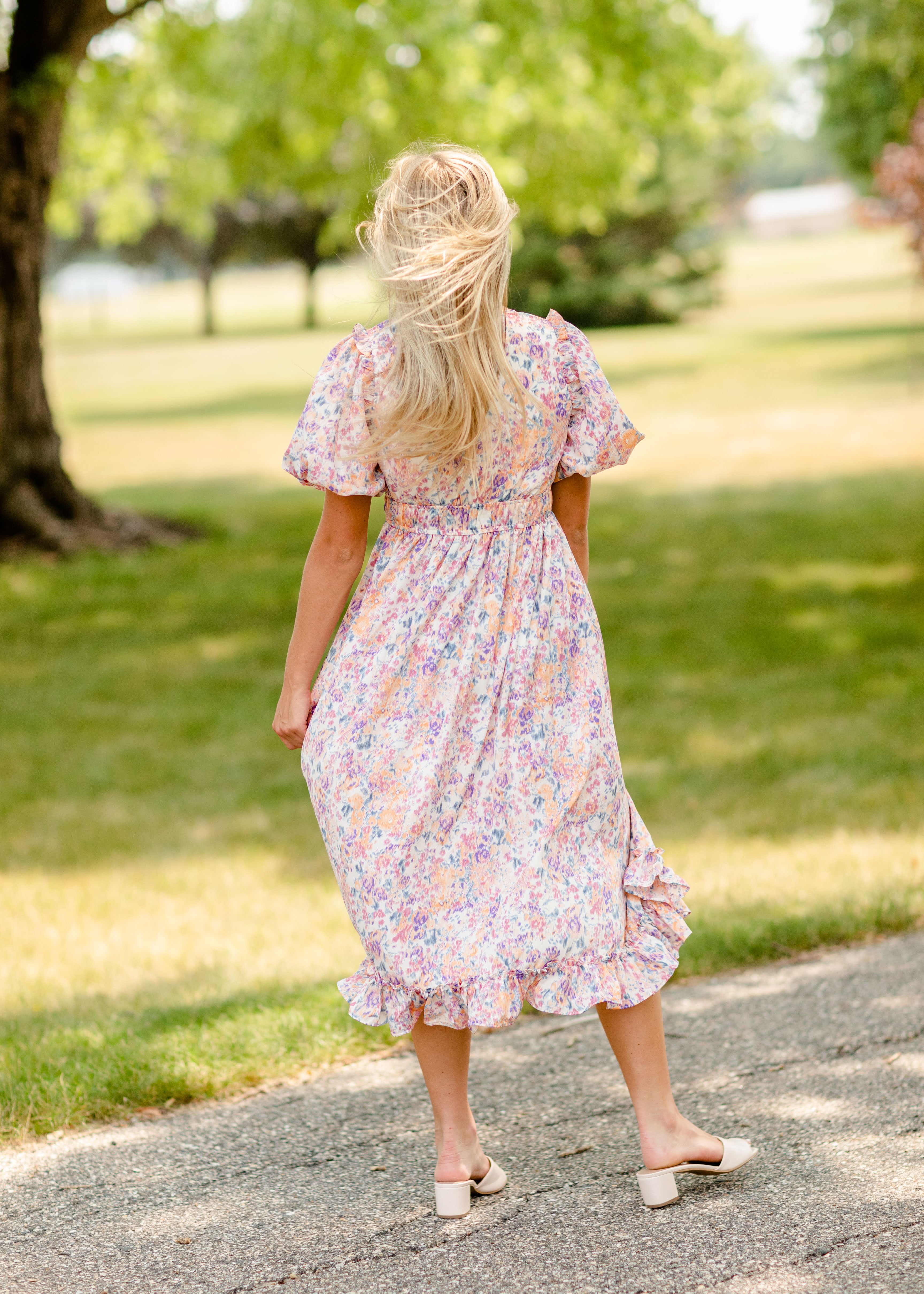 Floral button clearance down midi dress