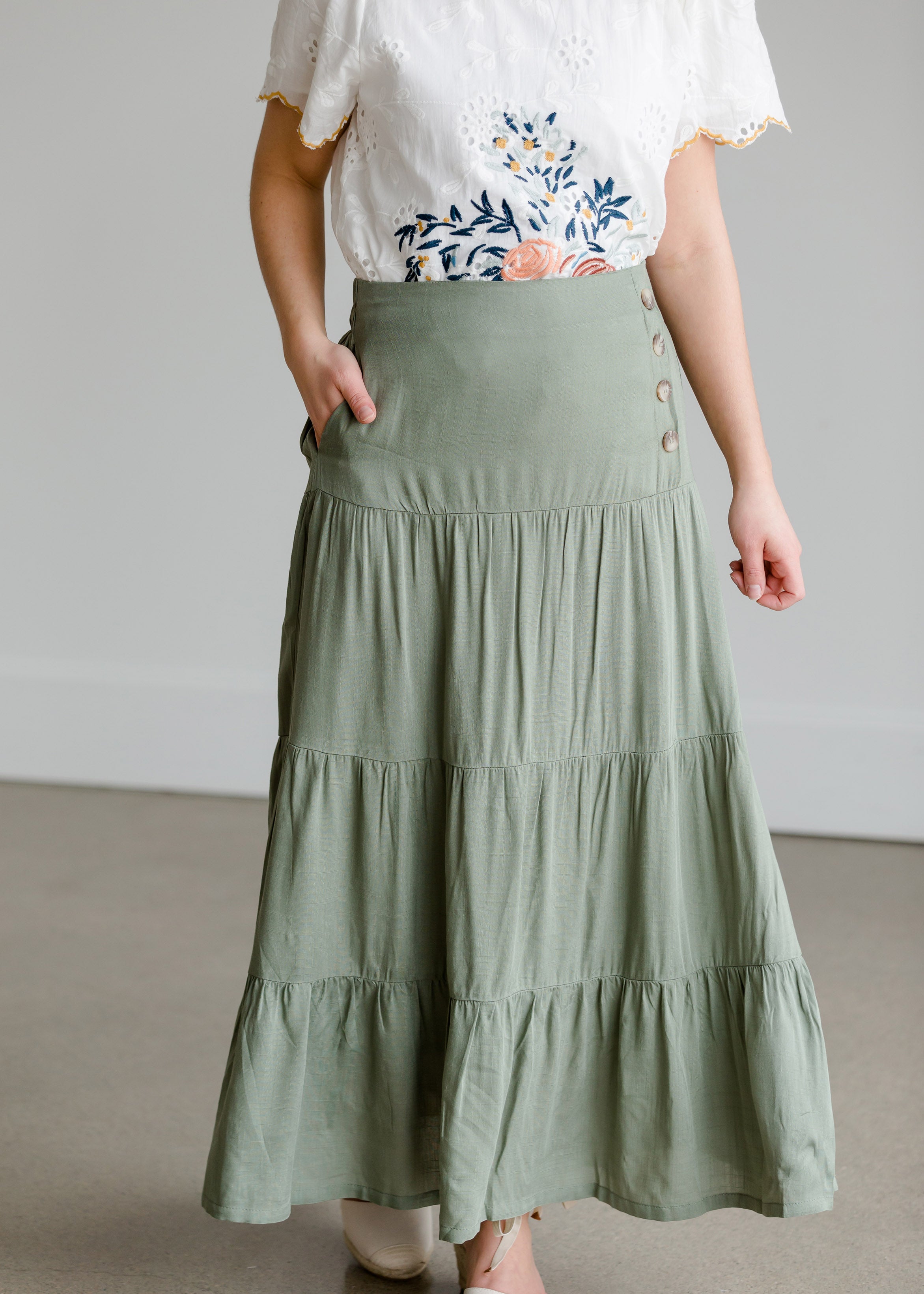 Multi Layer Moss Green Maxi Skirt Inherit Co