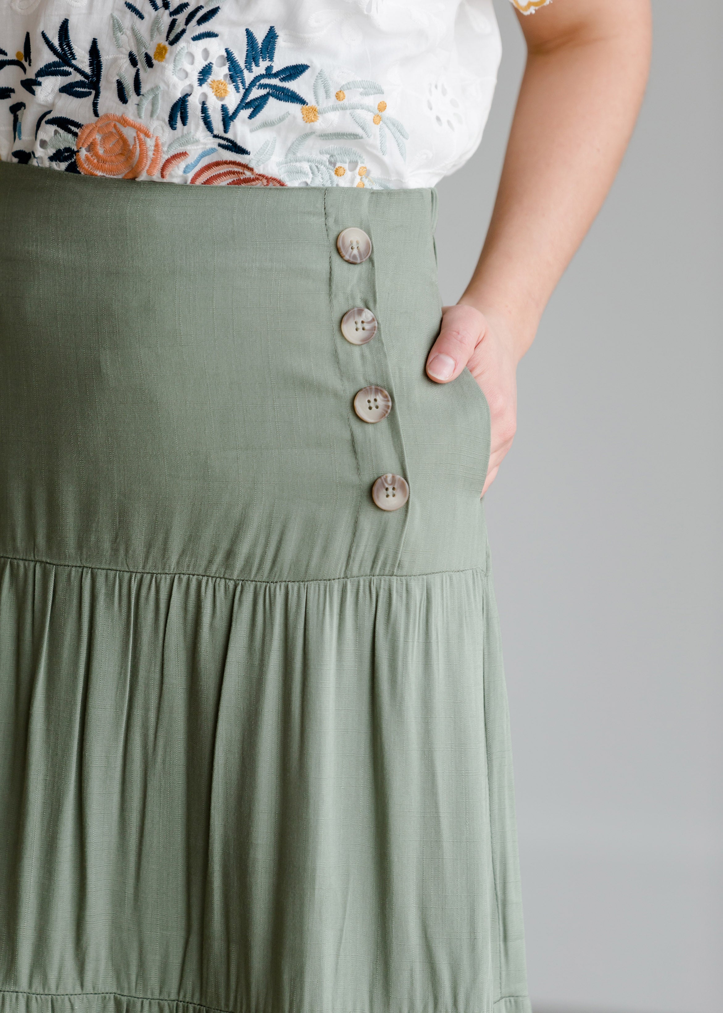 Multi Layer Moss Green Maxi Skirt Inherit Co