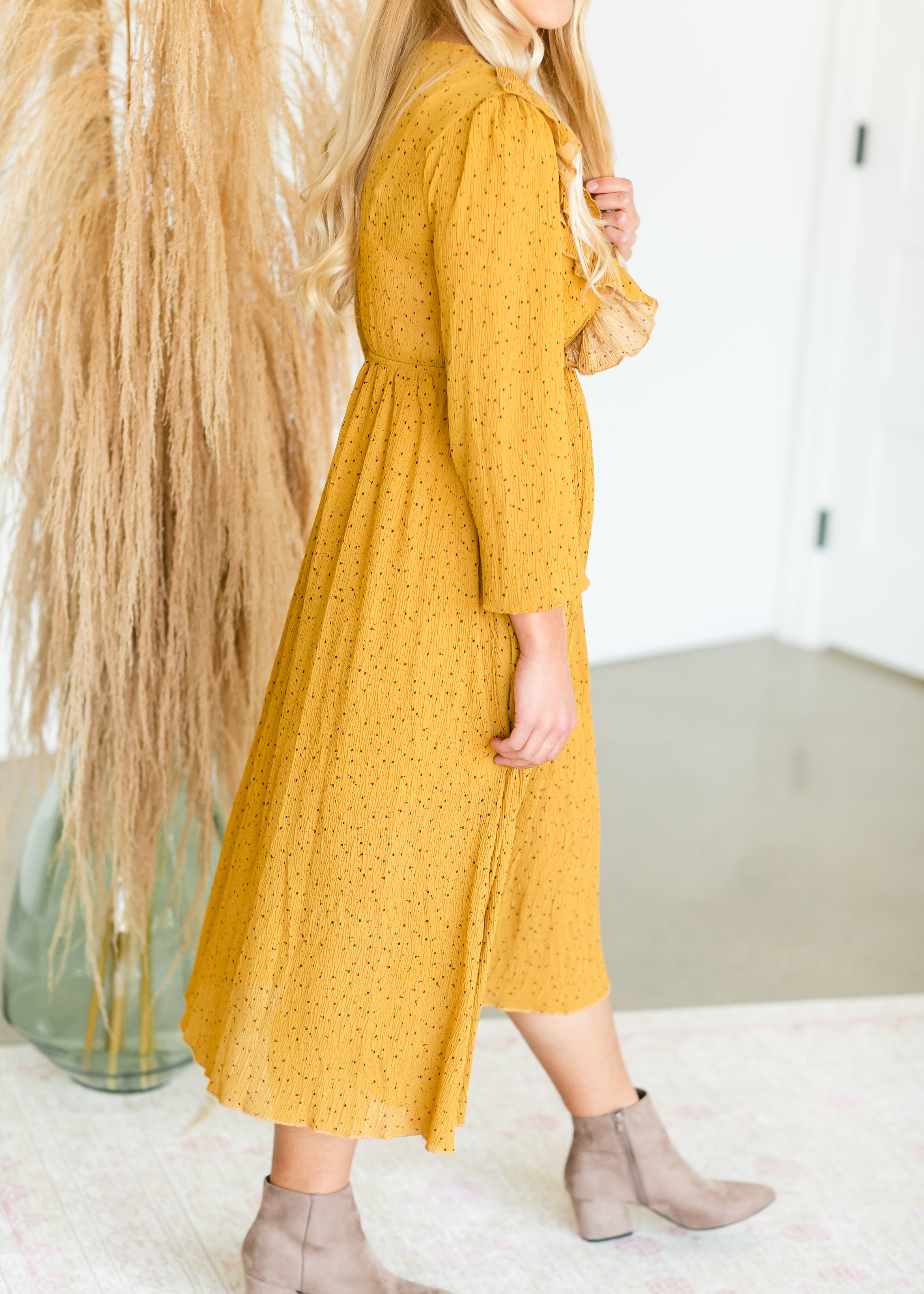 Mustard button dress best sale