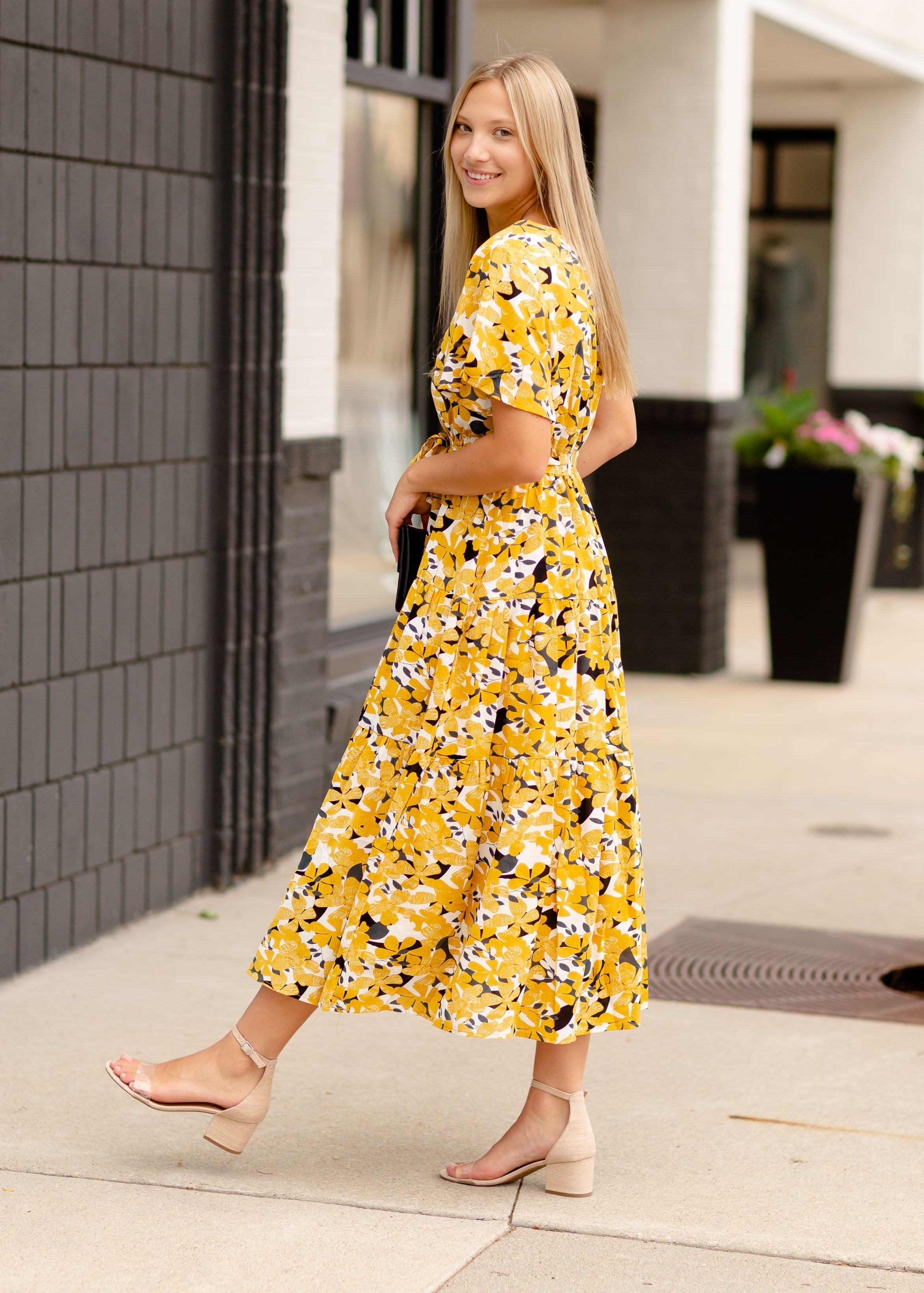 Mustard dress floral sale