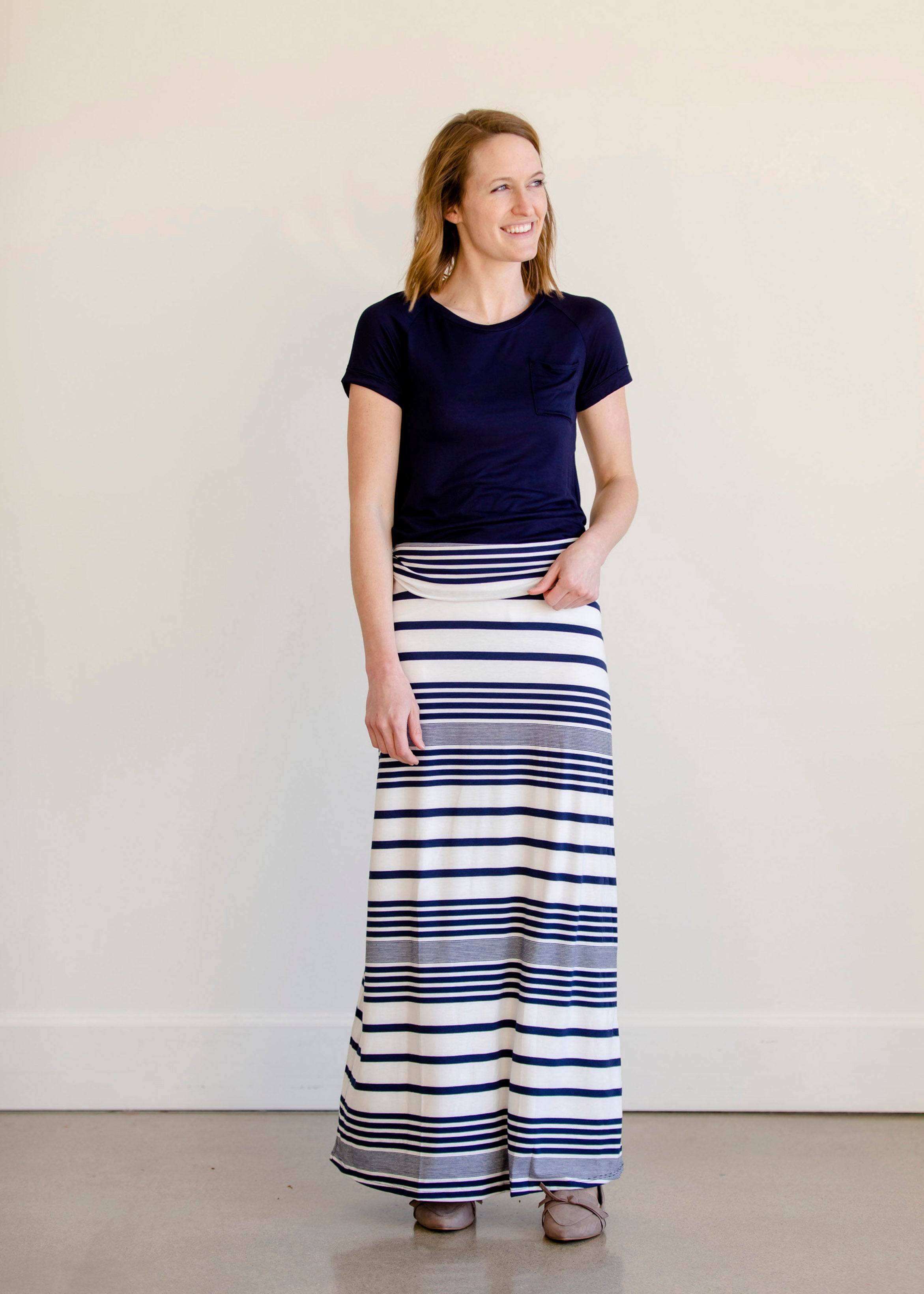 Navy white hotsell striped maxi skirt