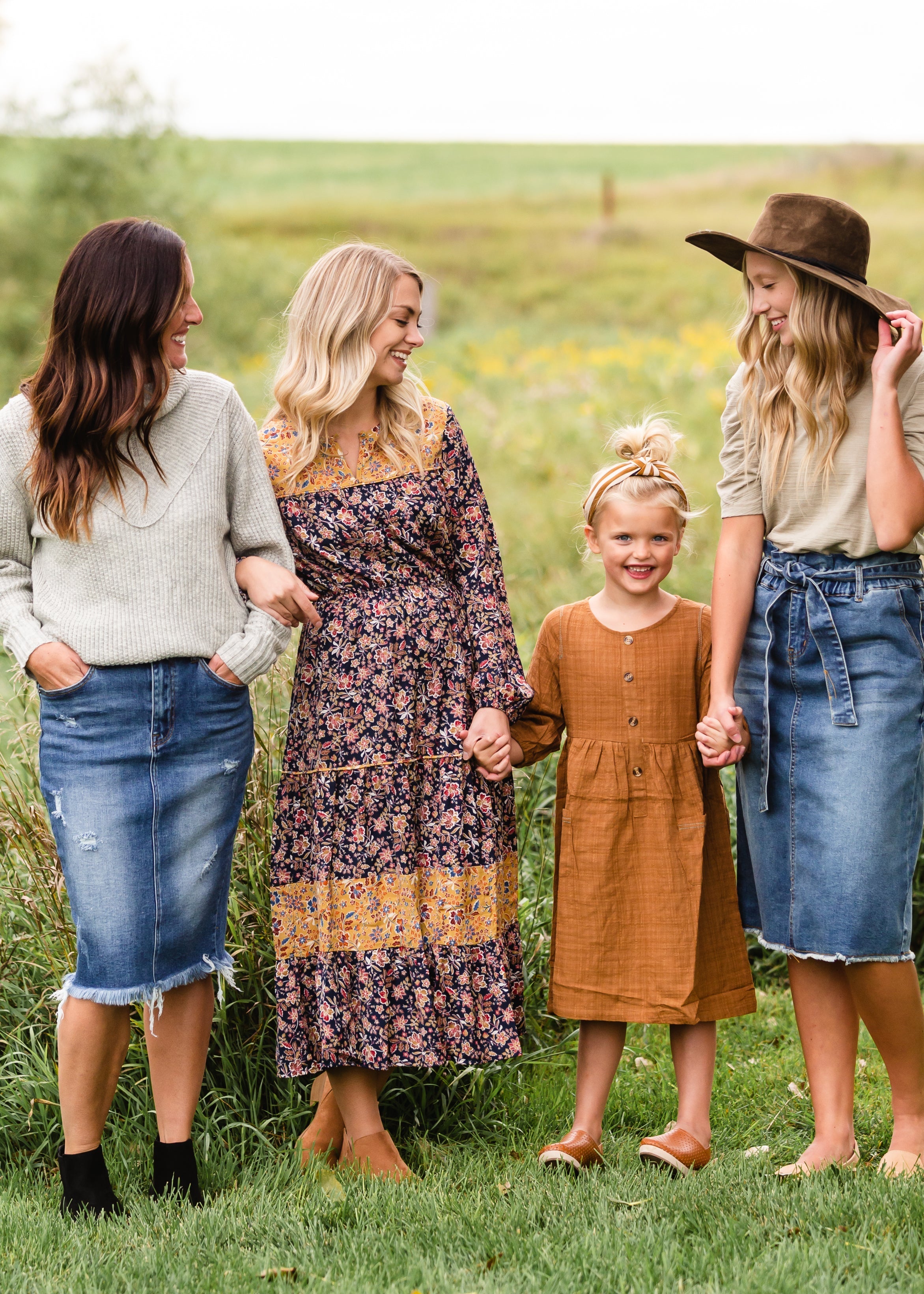 Navy Floral Prairie Peasant Midi Dress FINAL SALE Inherit Co