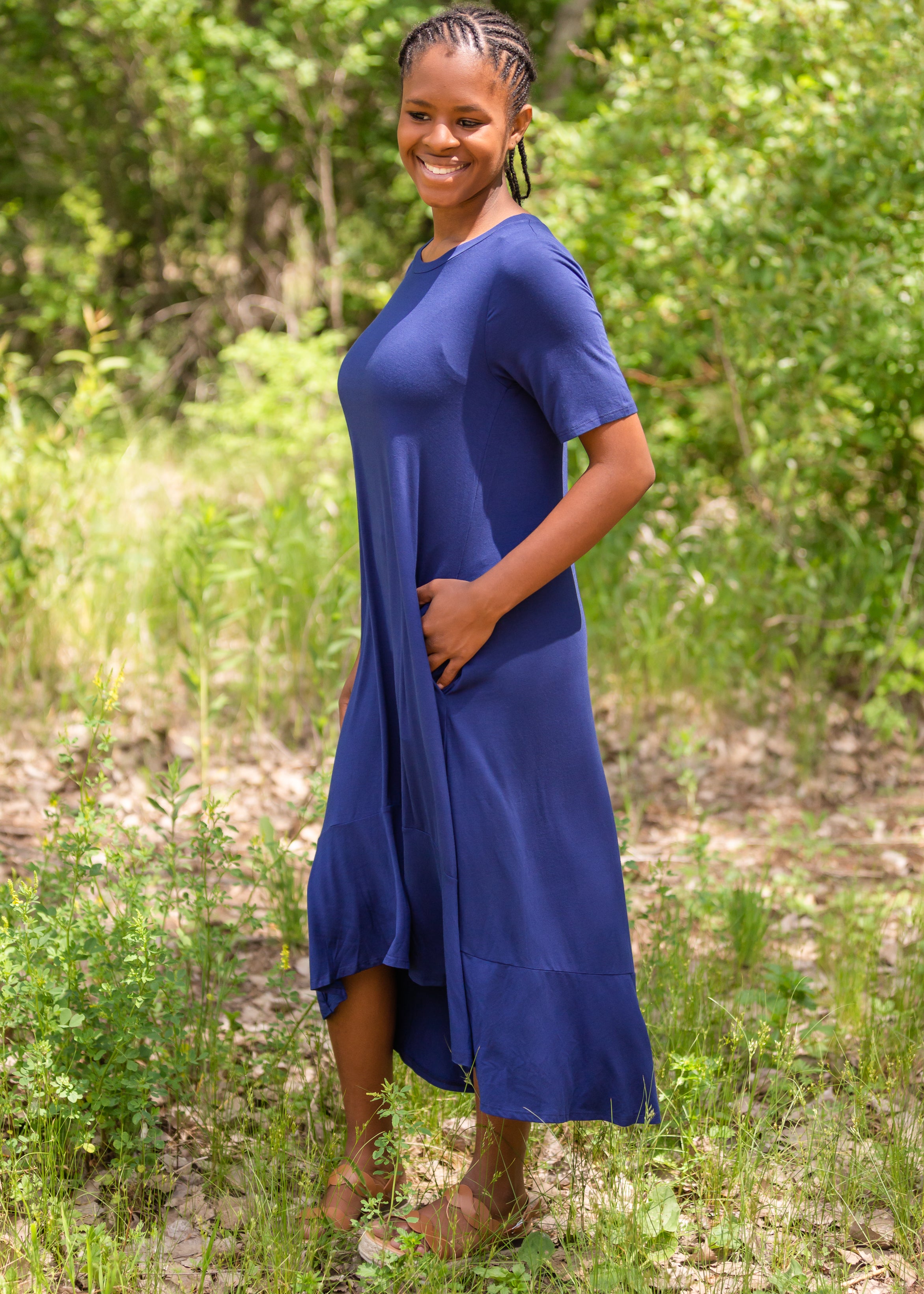 Navy jersey midi outlet dress