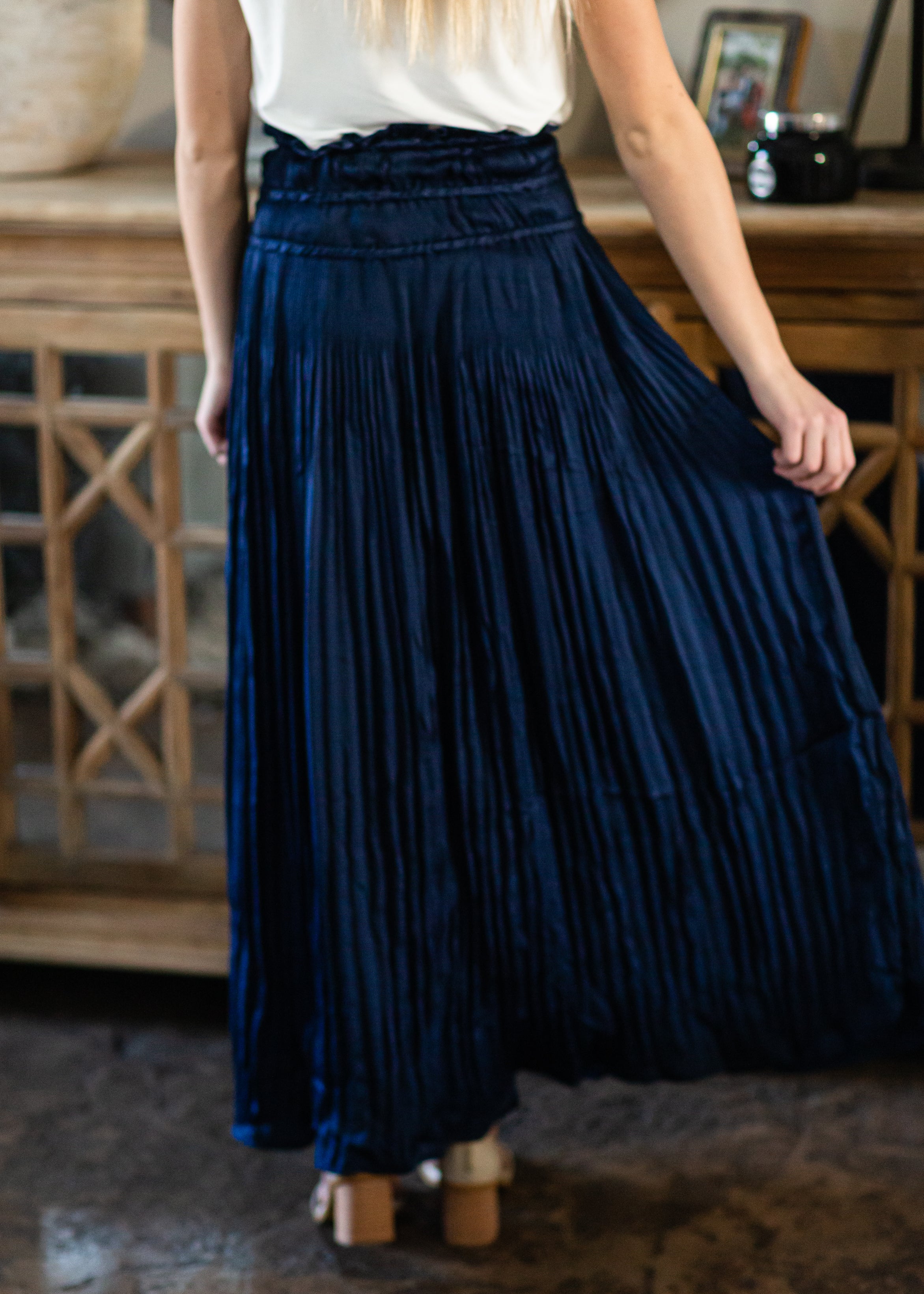 Navy pleated velvet skirt best sale