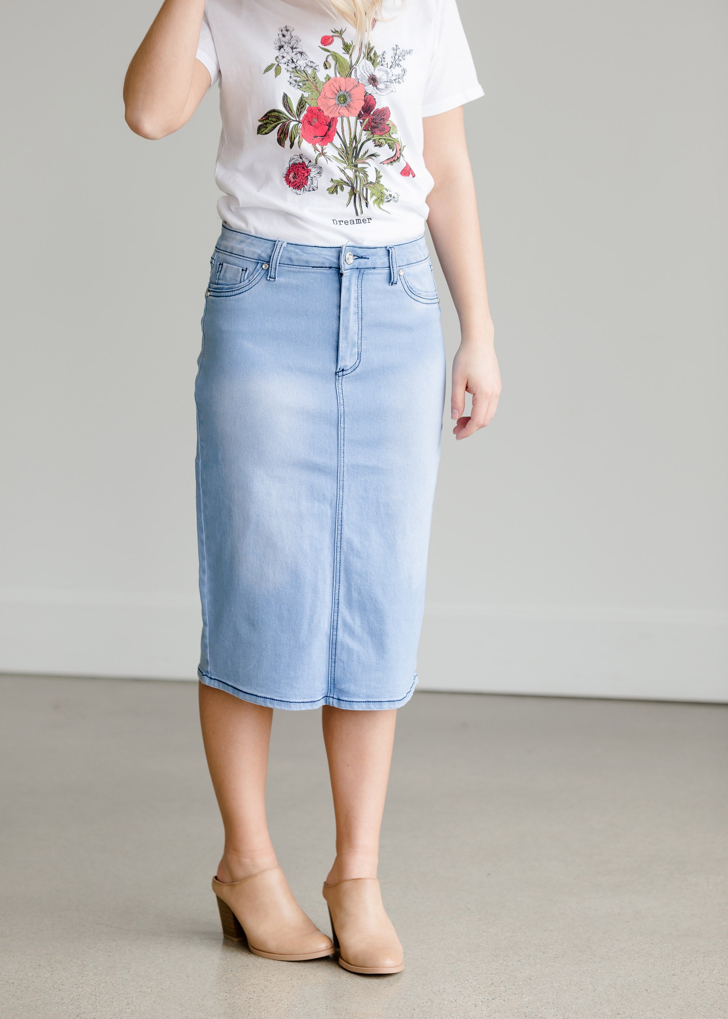 RED MID-LENGTH DENIM SKIRT · See-More Jean Skirts · Online Store Powered by  Storenvy