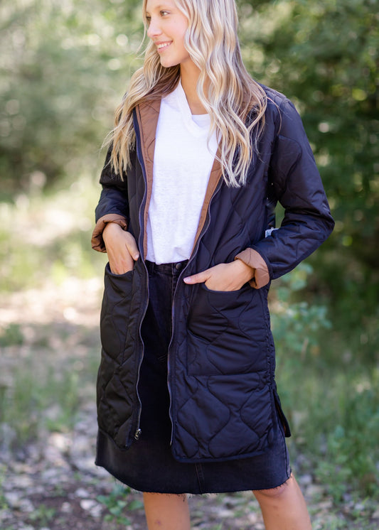 Nixie Black and Brown Reversible Quilted Jacket Tops Thread & Supply