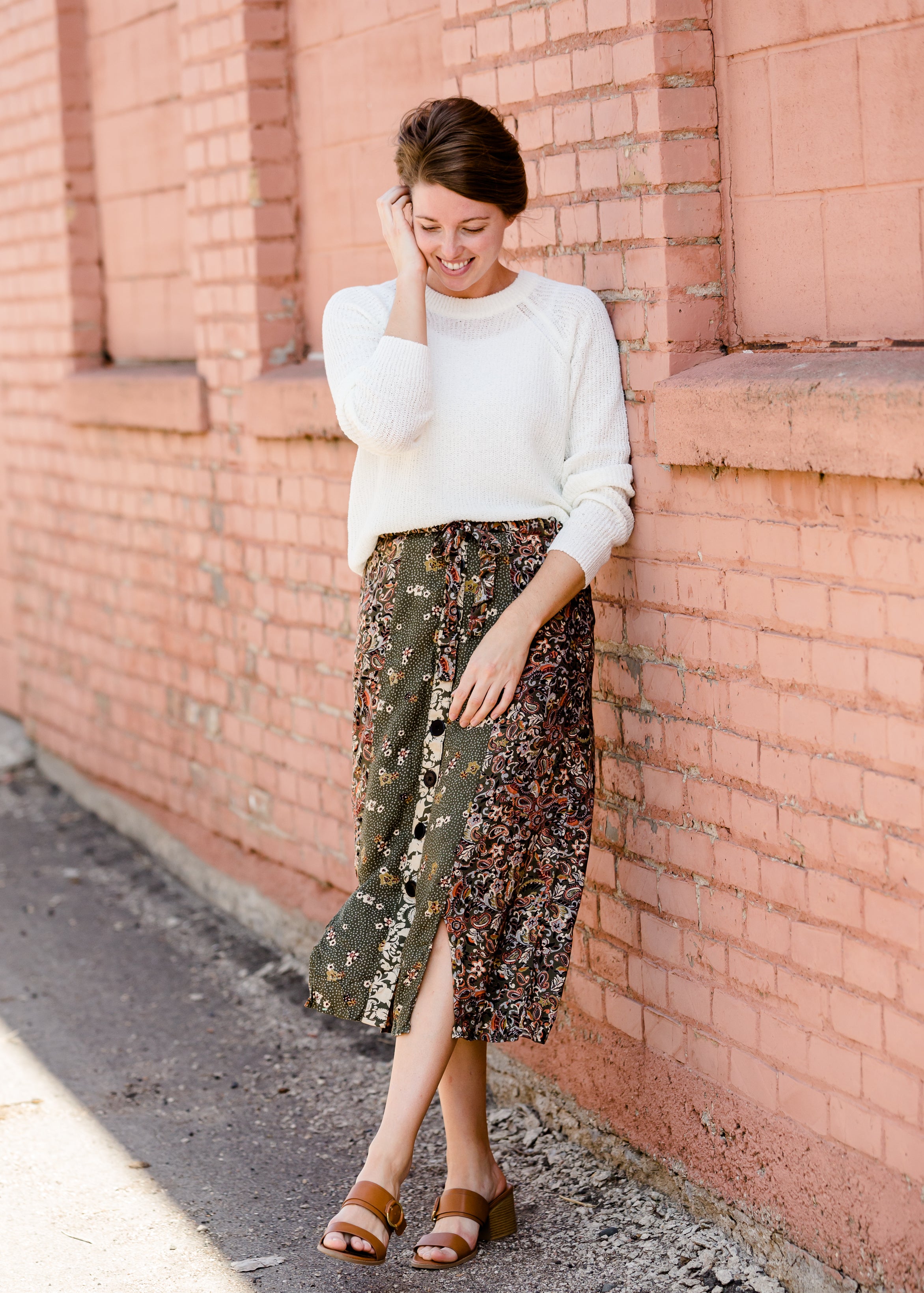 Button front midi skirt floral best sale