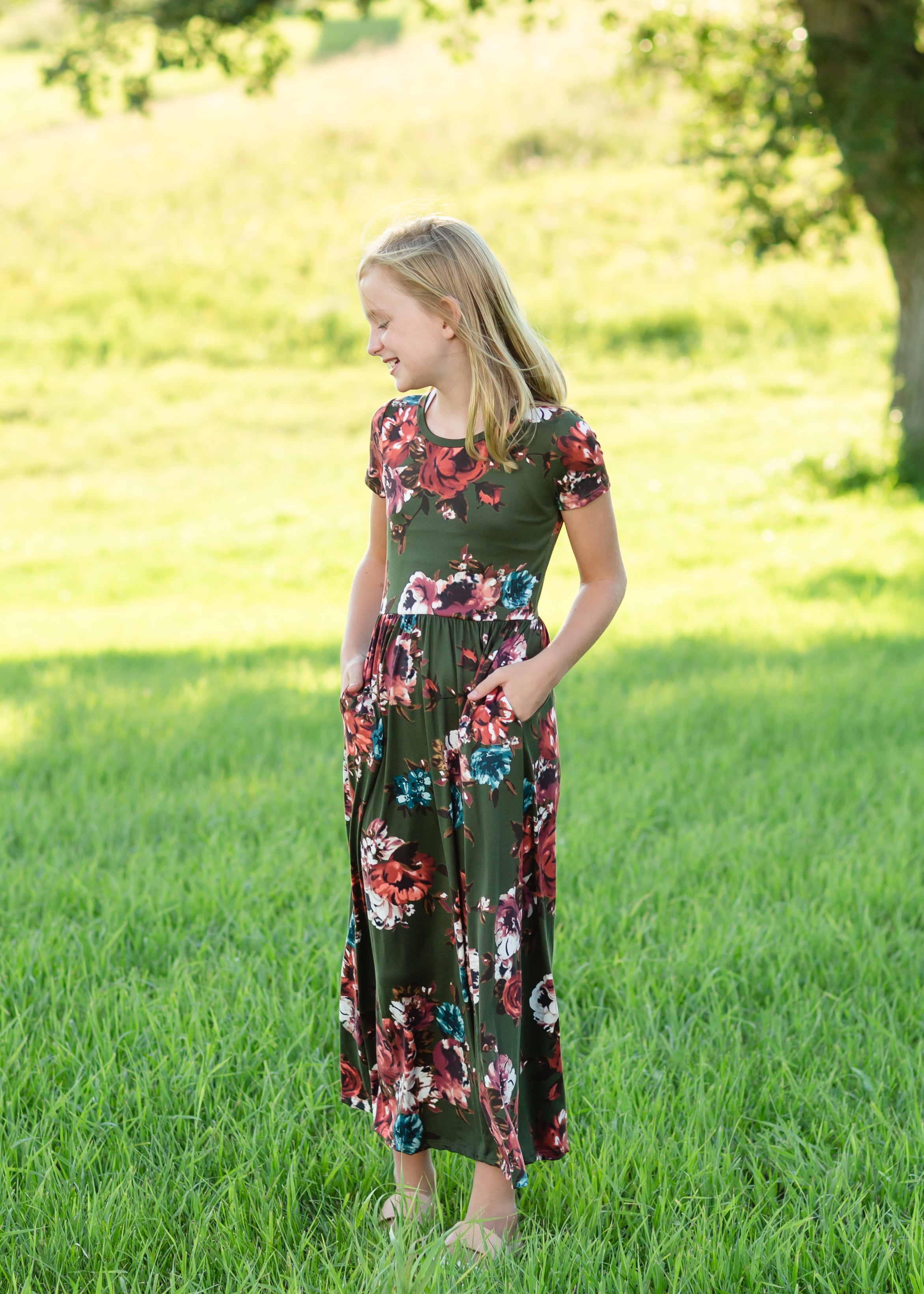 Olive Floral Fit and Flare Maxi Dress Inherit Co