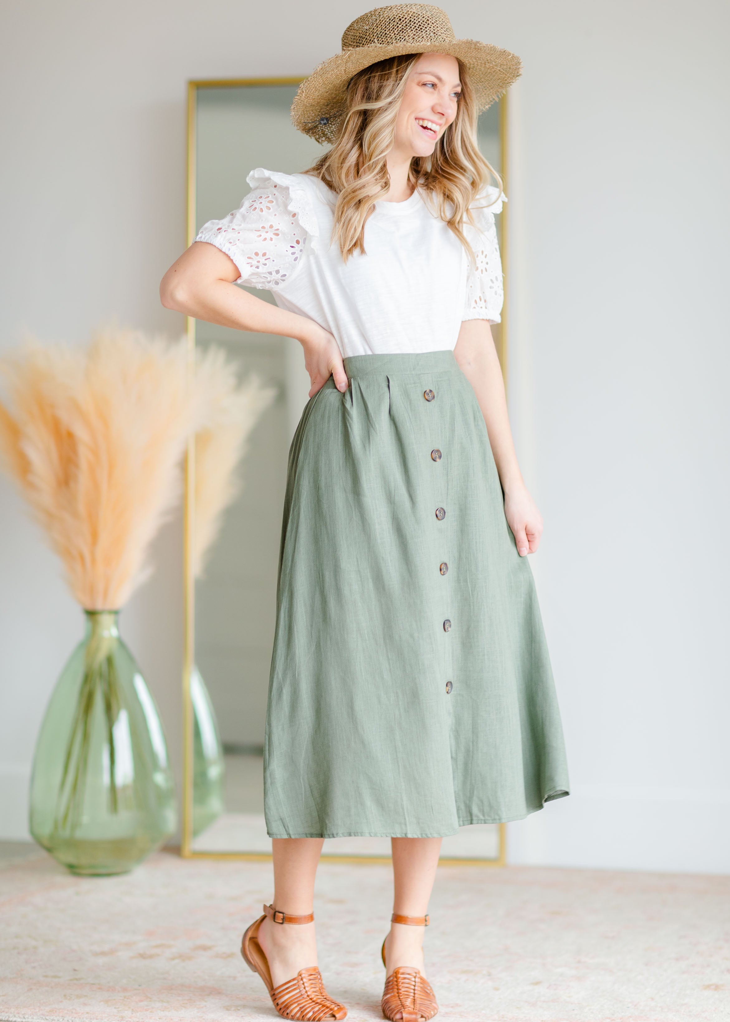 Olive Green Button Up Midi Skirt - FINAL SALE – Inherit Co.