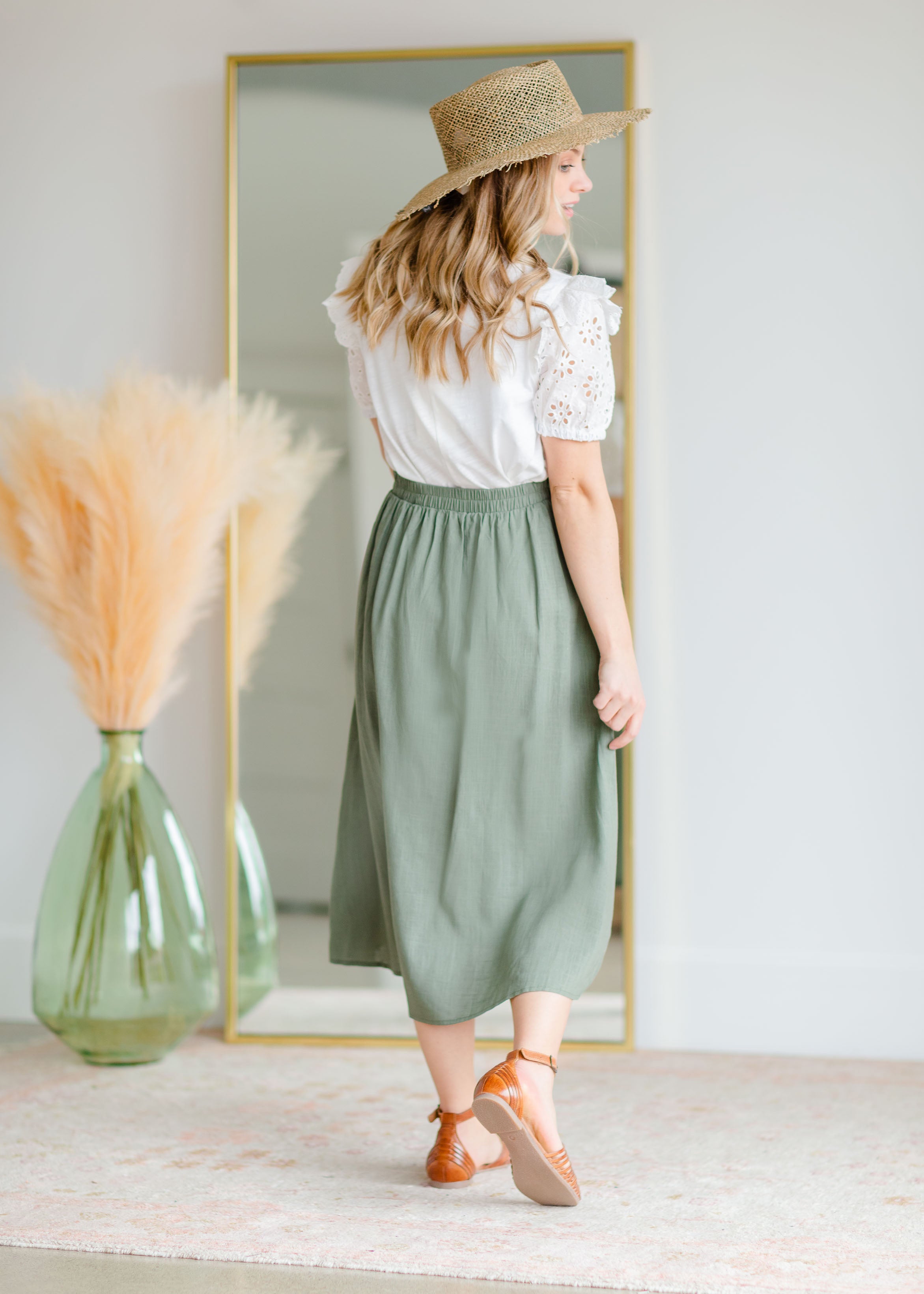 Olive green hotsell midi skirt