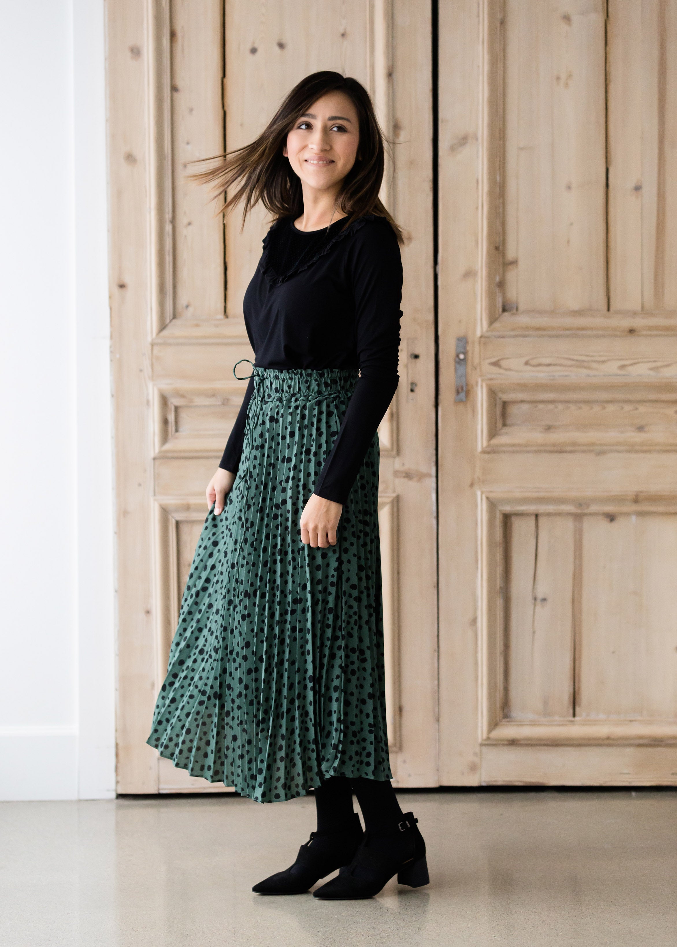 Olive Green Leopard Print Midi Skirt - FINAL SALE – Inherit Co.