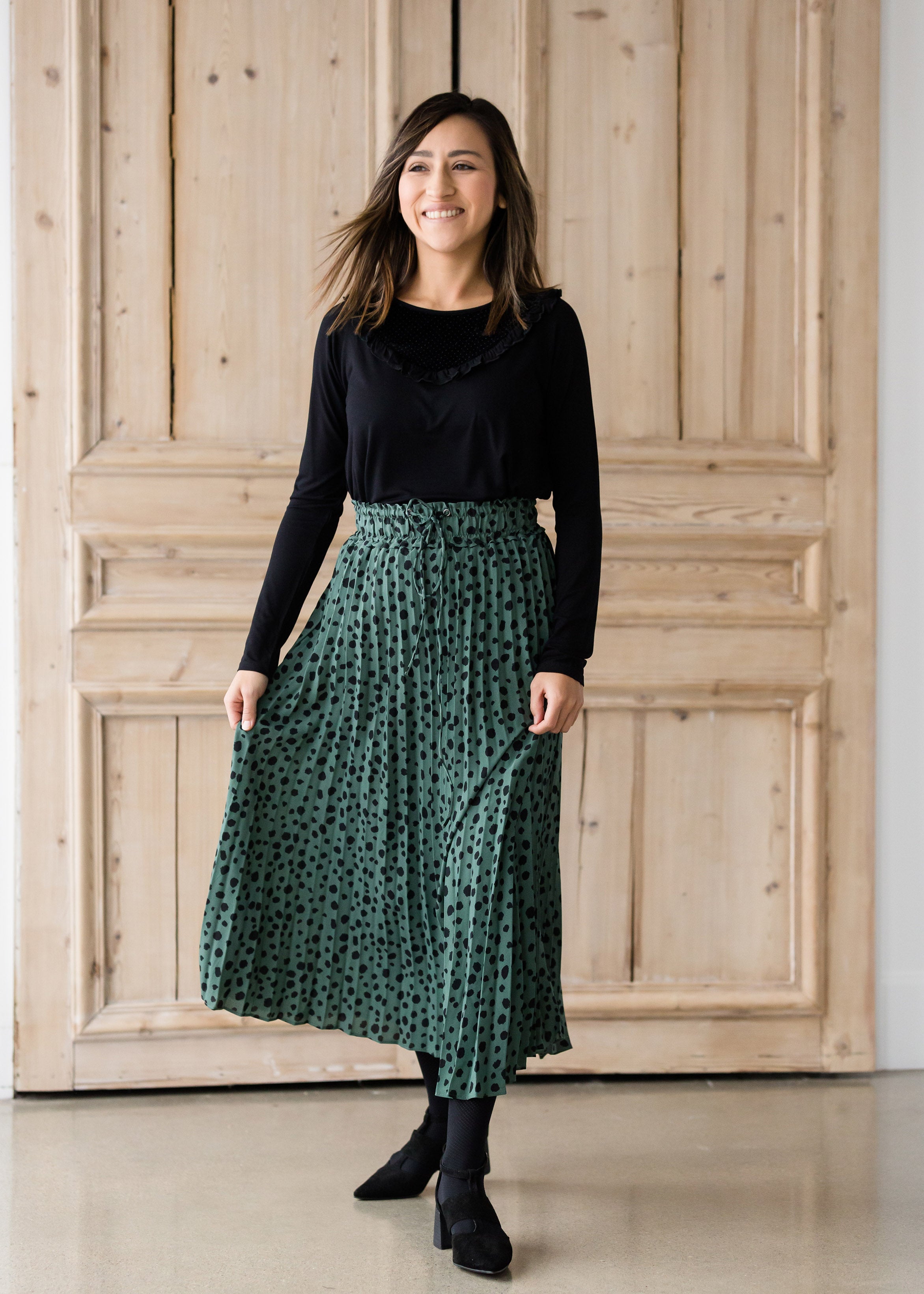 New look green discount leopard print midi skirt