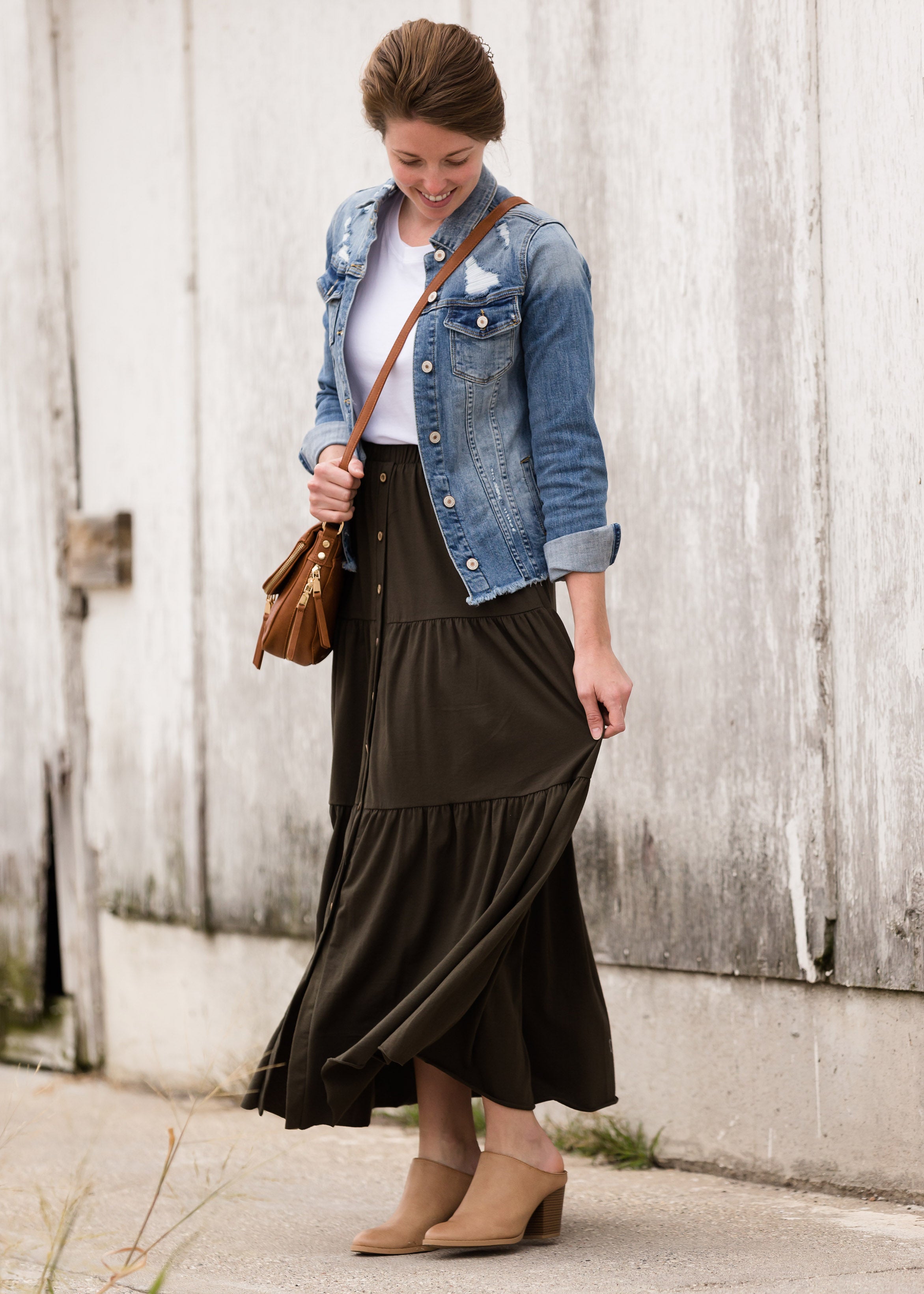 Leather tiered maxi skirt hotsell