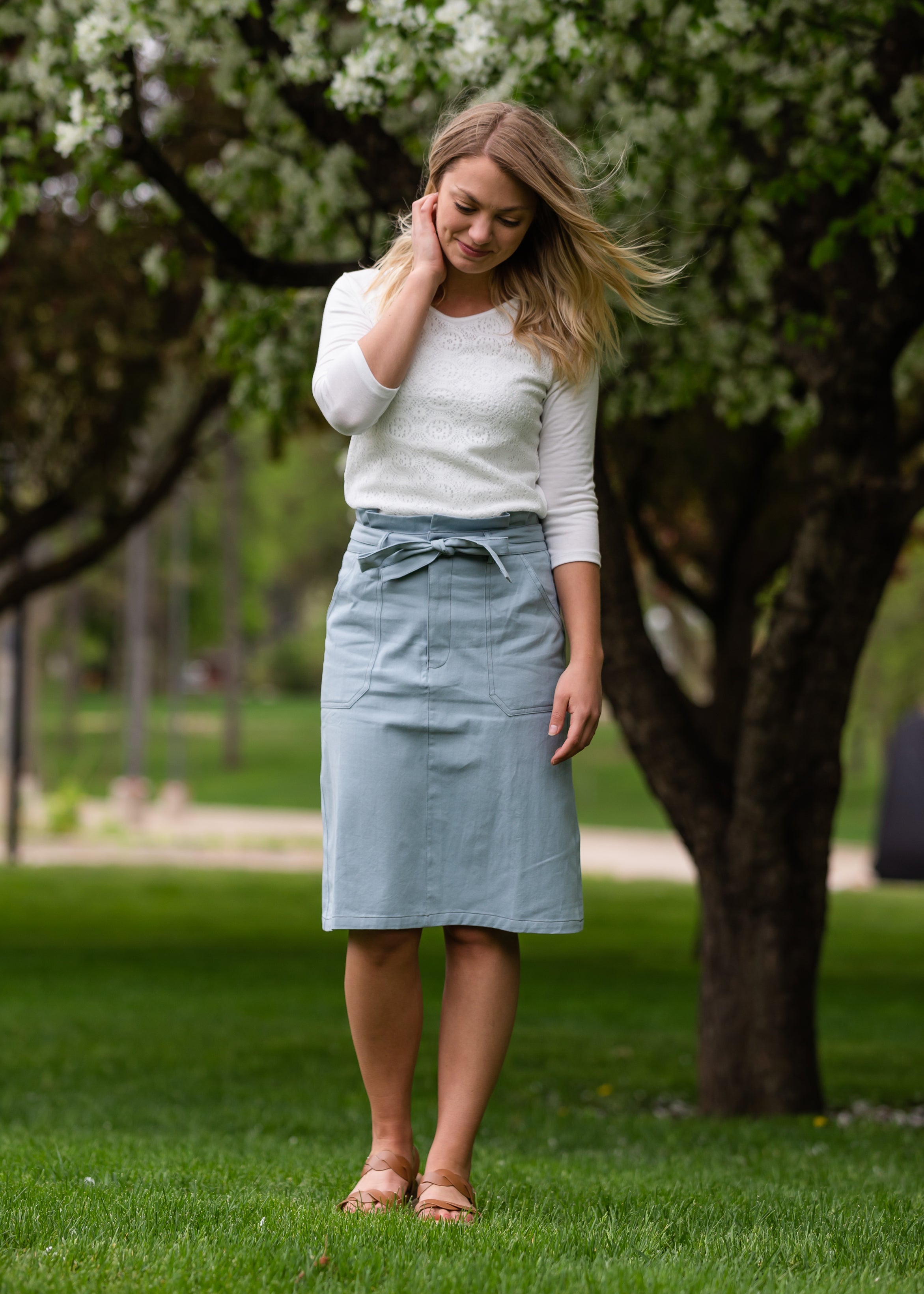 Paper Bag Tie Light Blue Midi Skirt FINAL SALE Inherit Co