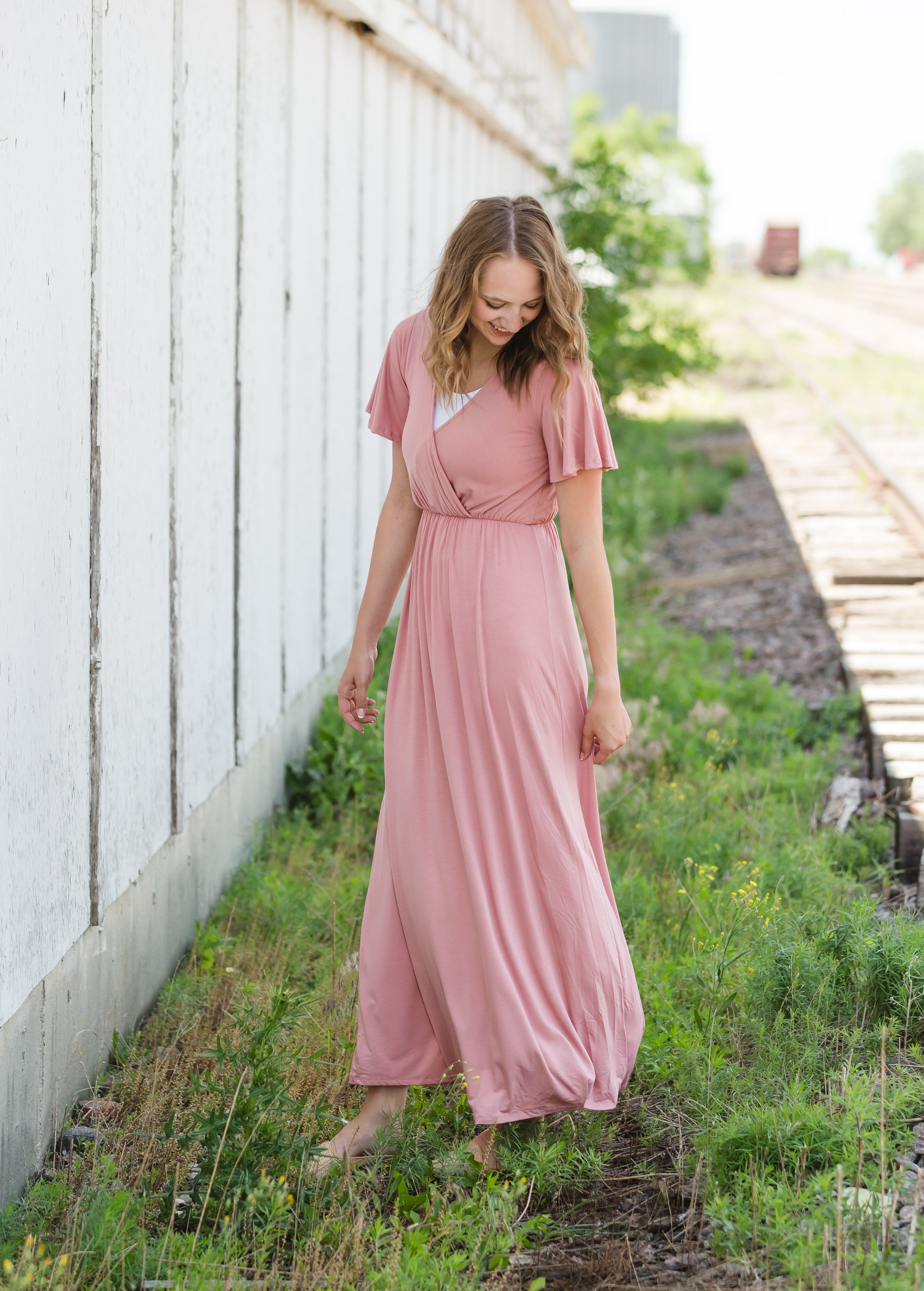 Pink flutter outlet sleeve dress