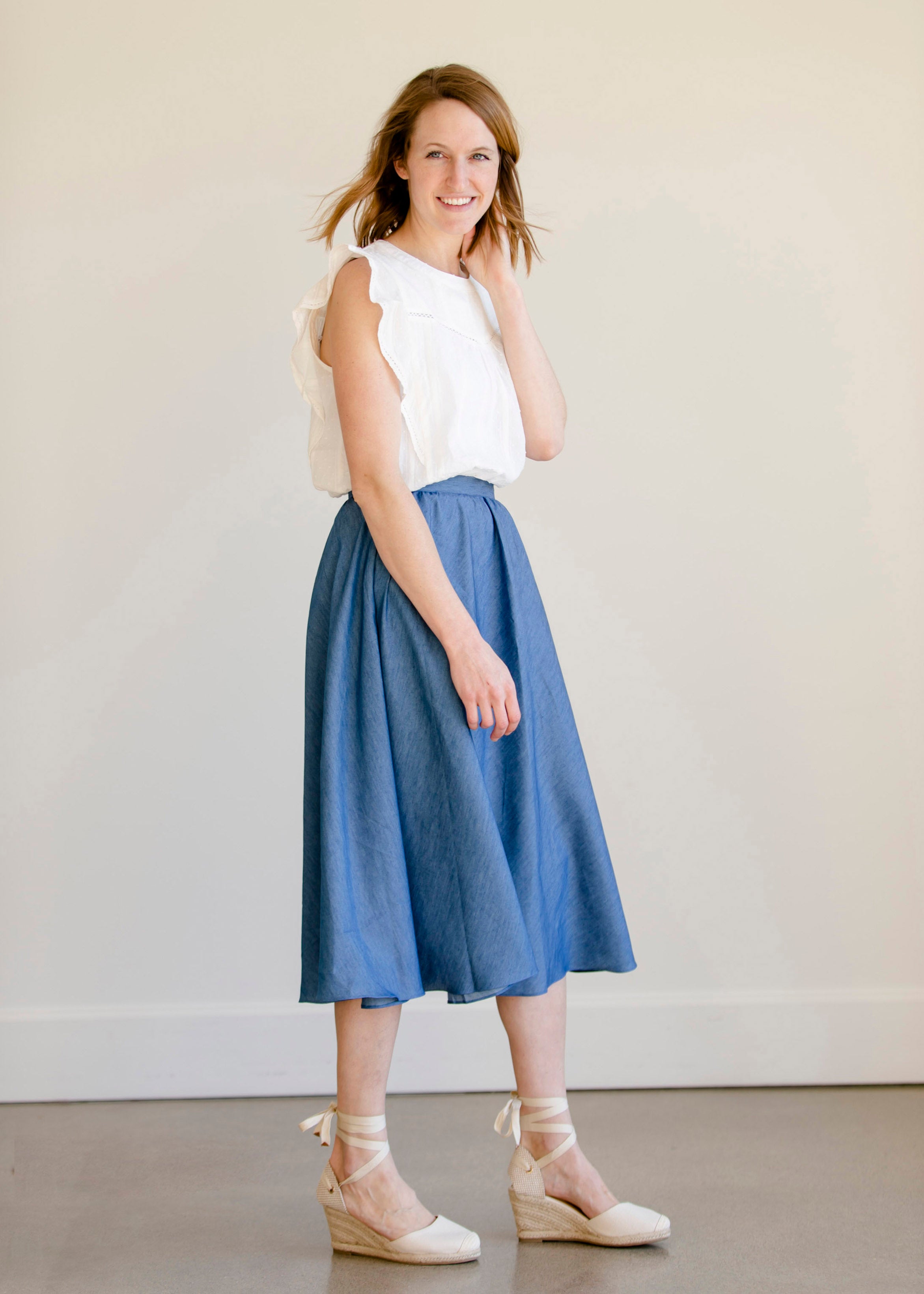 Pleated A-Line Chambray Midi Skirt - FINAL SALE – Inherit Co.