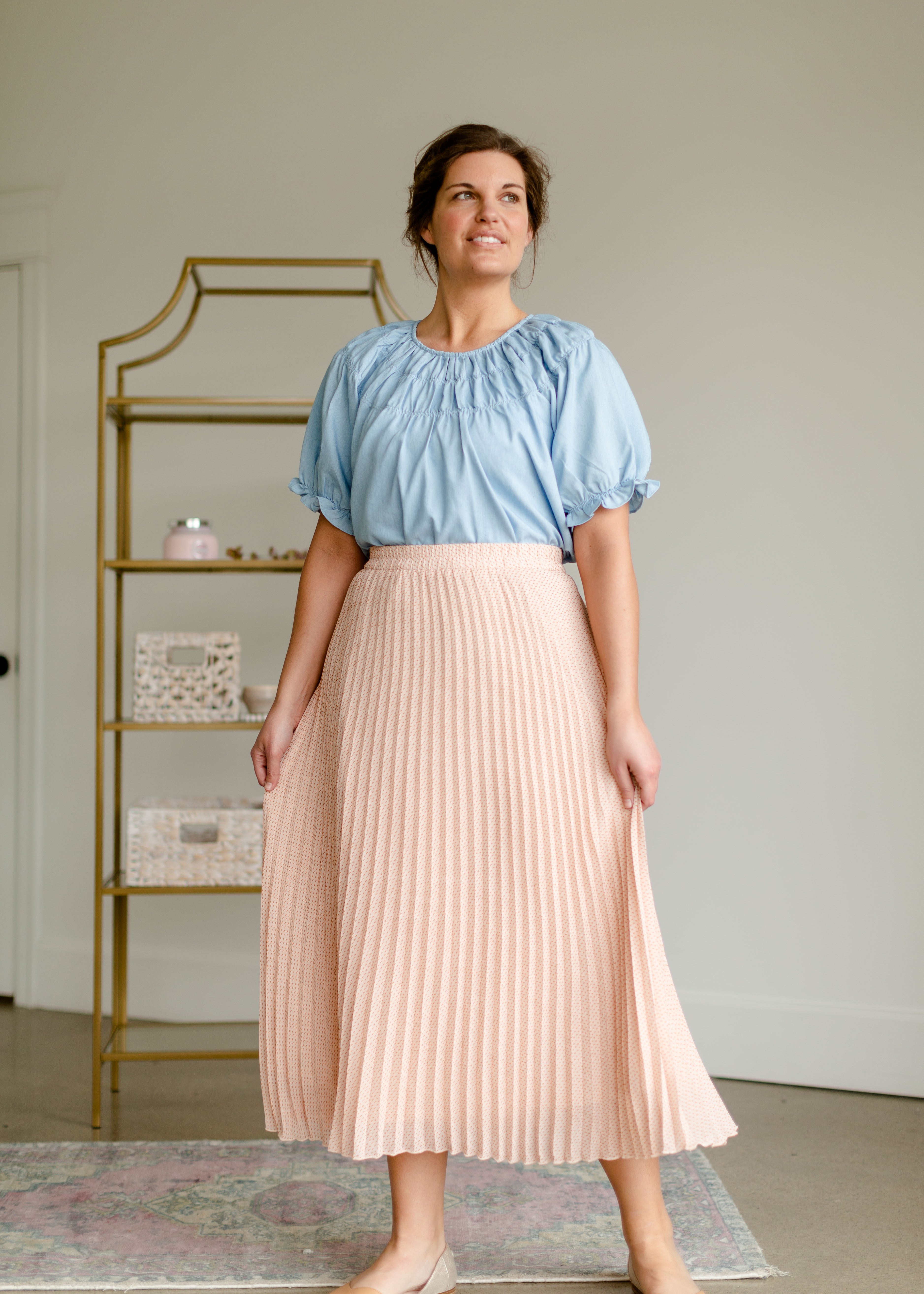 Pleated maxi skirt clearance peach