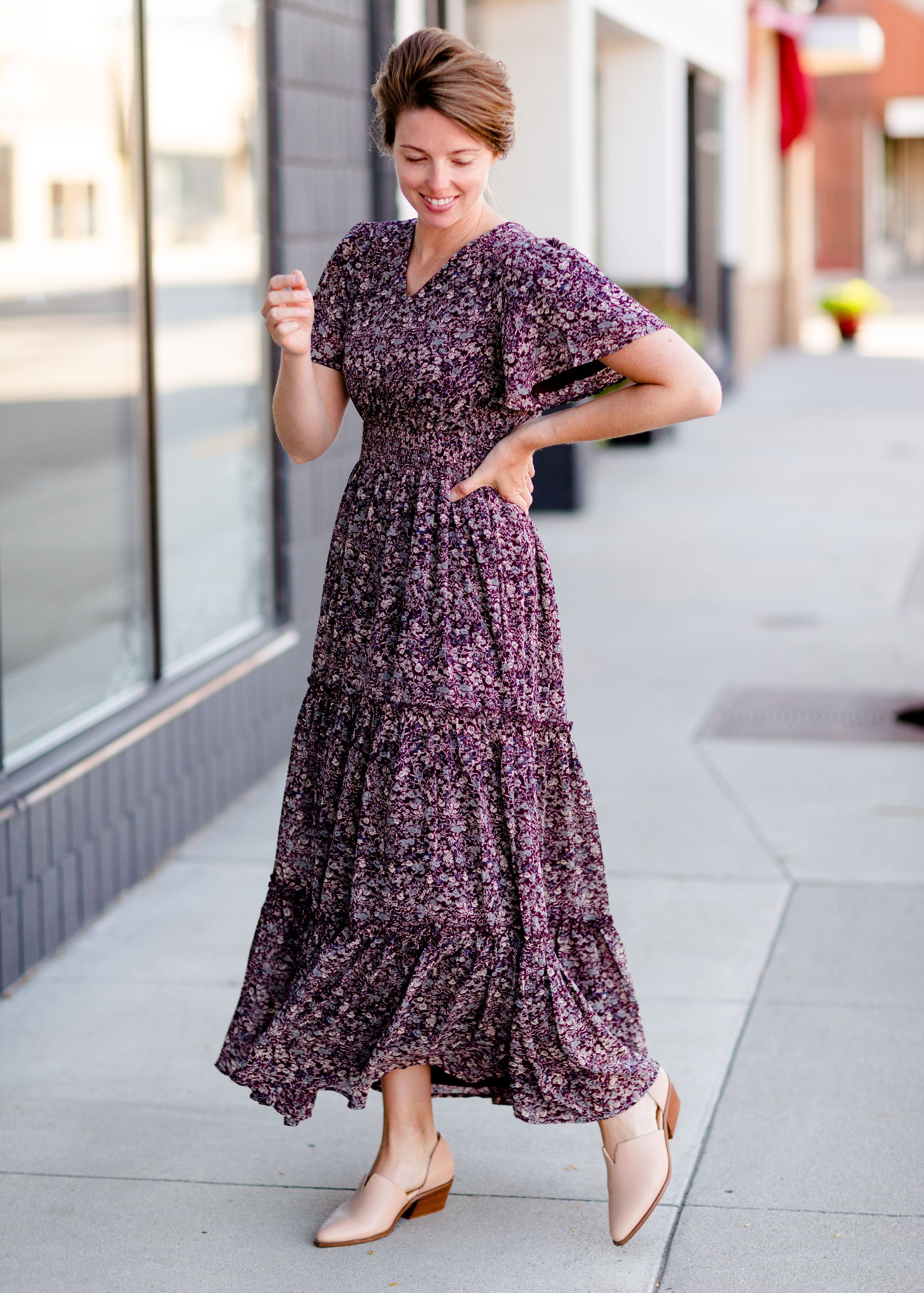 Plum Floral Maxi Dress Inherit Co