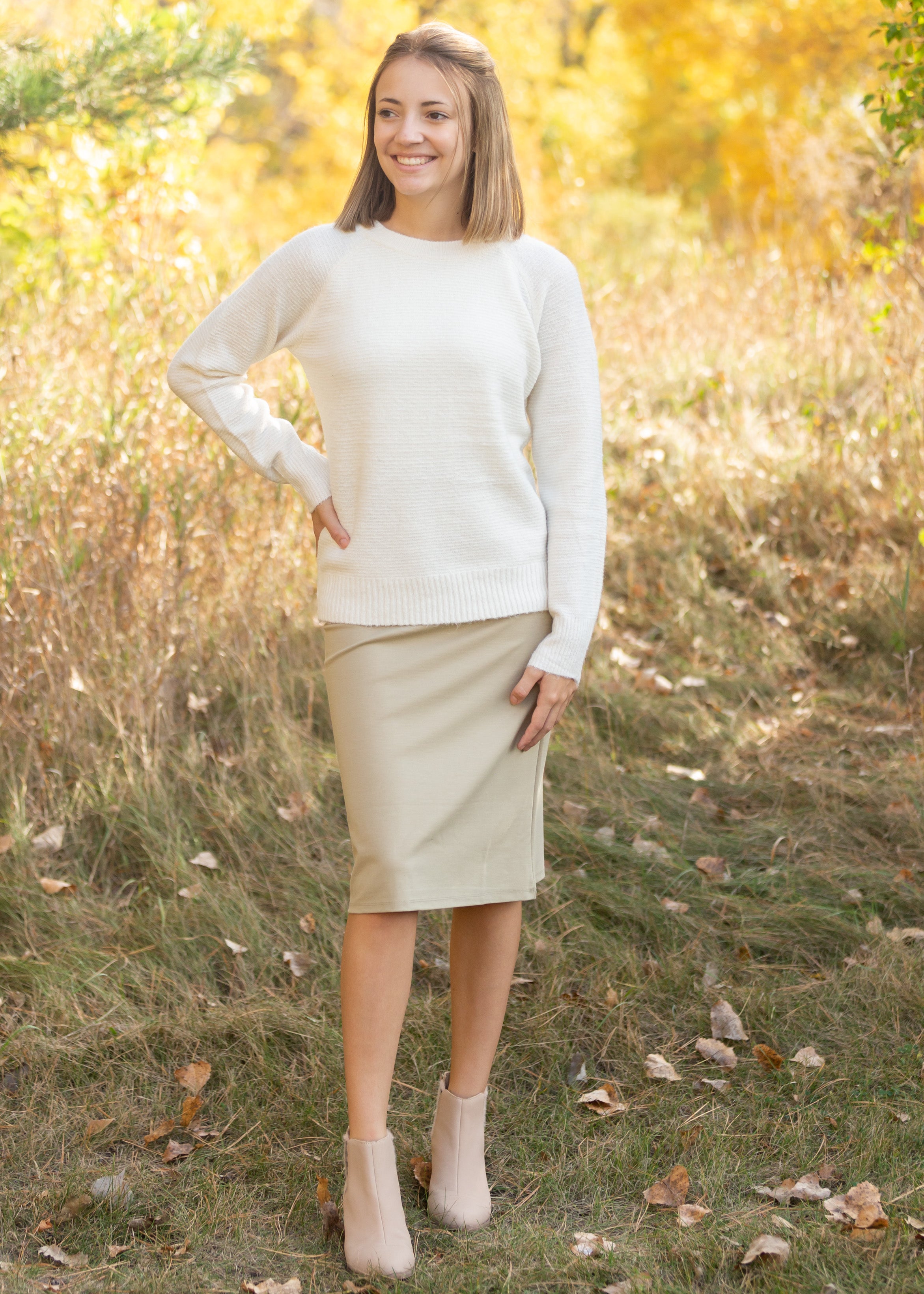 Khaki knit 2025 midi skirt