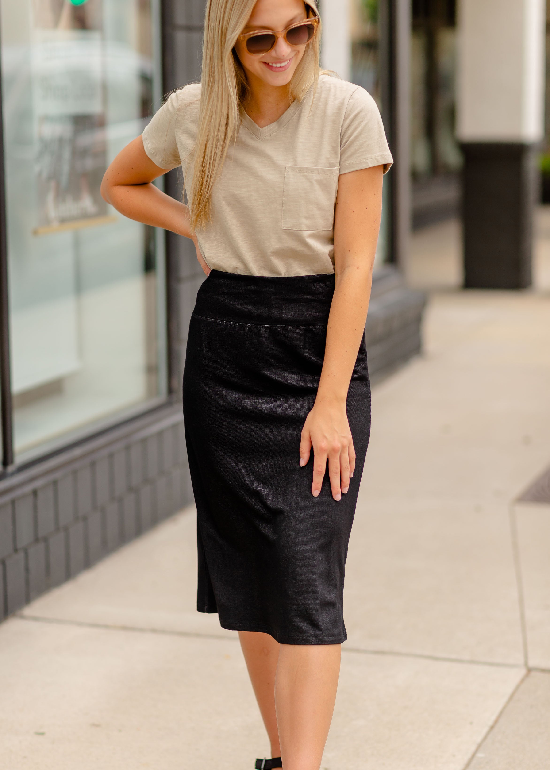 Black knit midi pencil cheap skirt