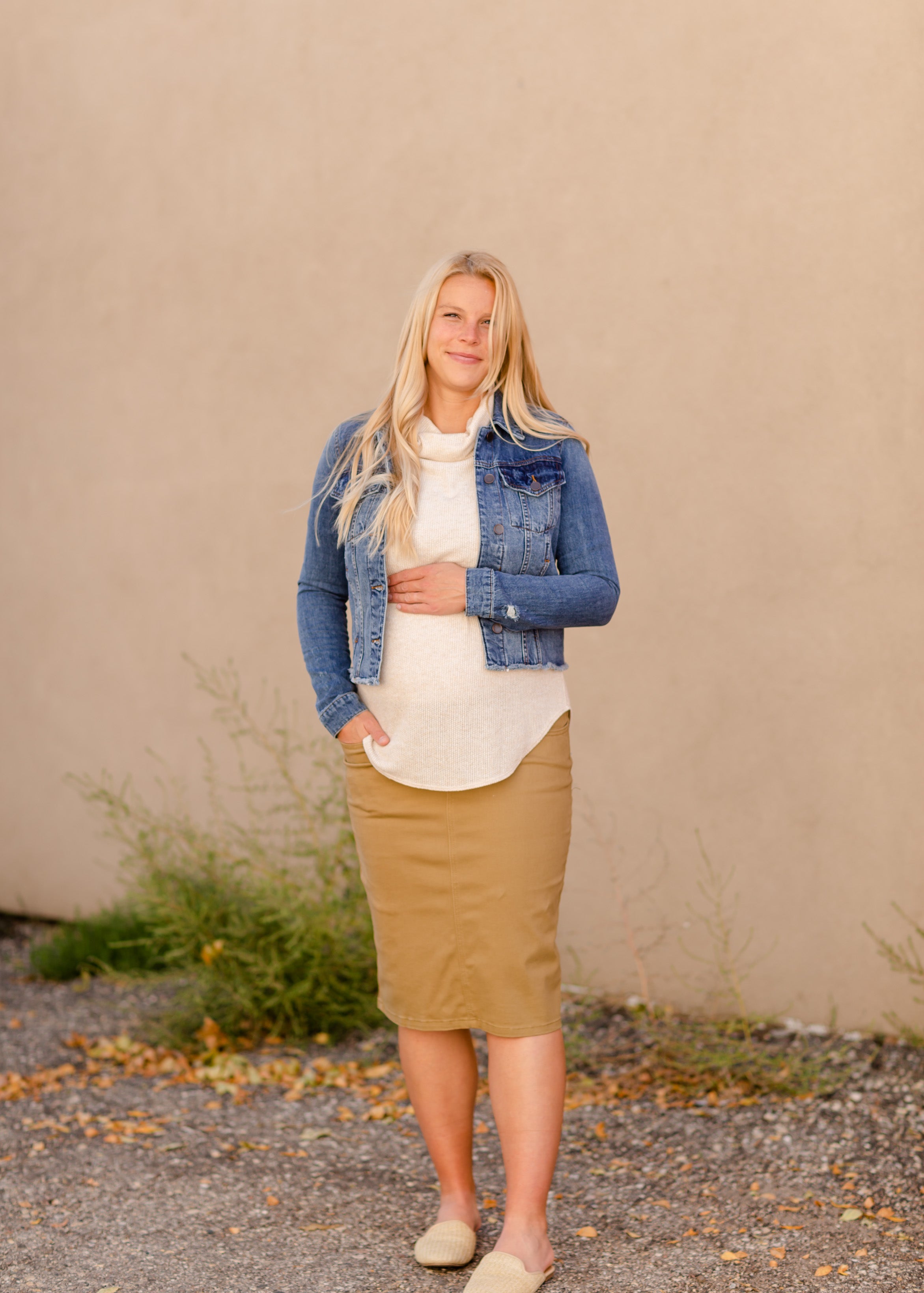 Khaki pencil shop skirt for sale