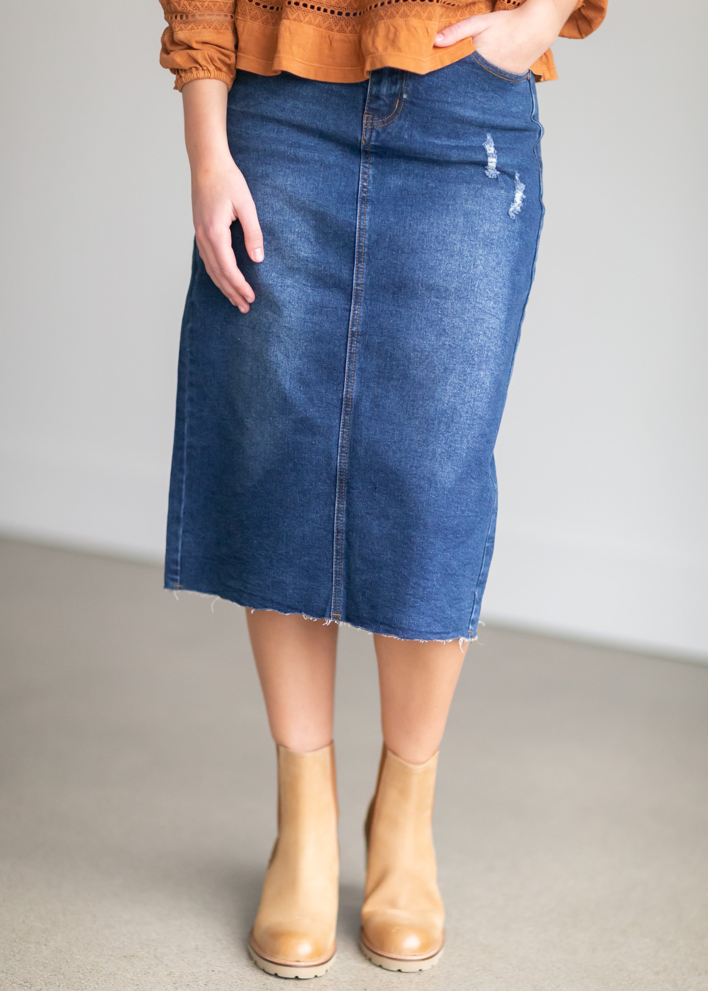 C Established 1946 Denim Skirt Straight Knee Length Womens 12 Blue  Colorblock | eBay
