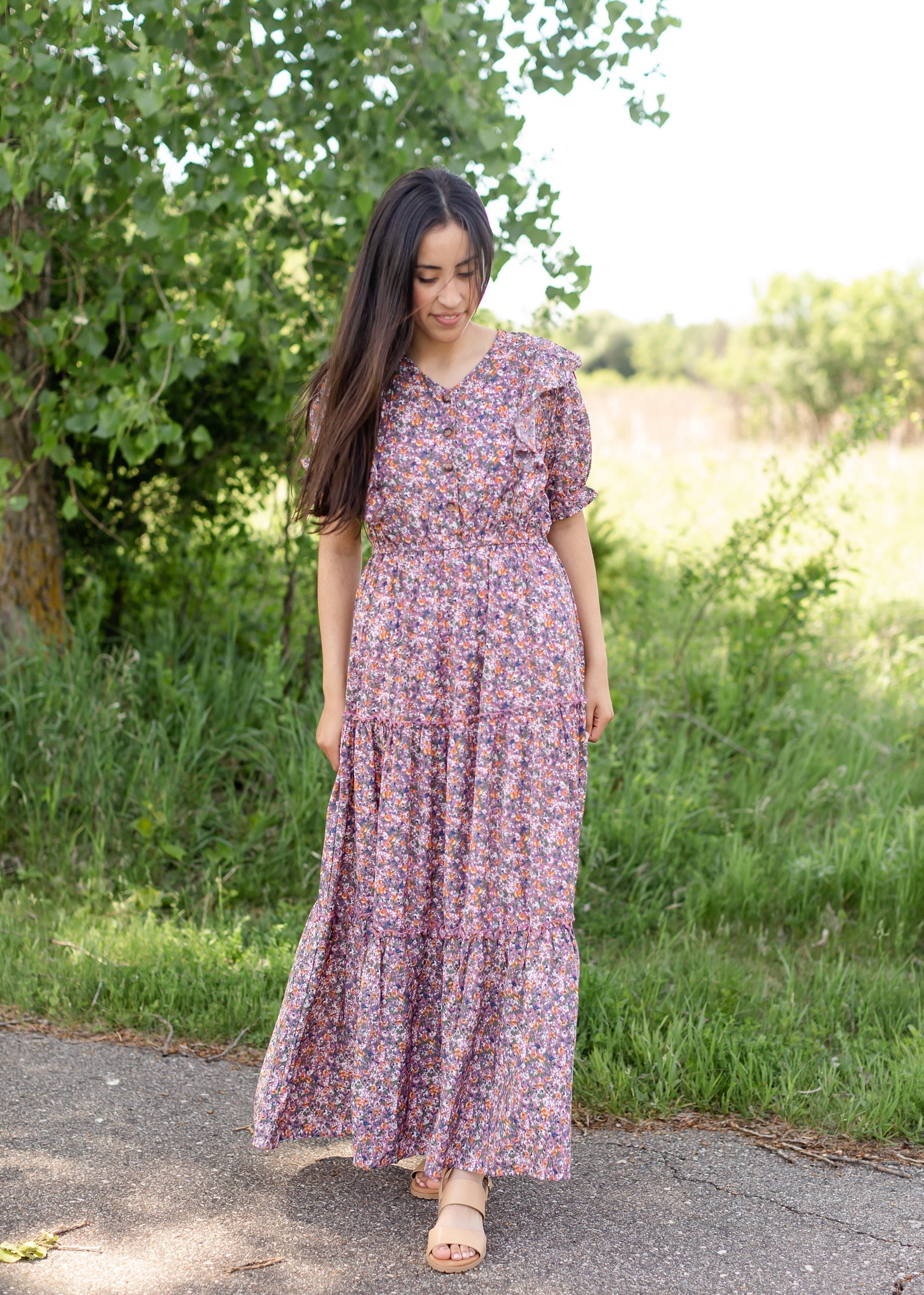 Ruffled Ditsy Floral Button Maxi Dress FINAL SALE Inherit Co