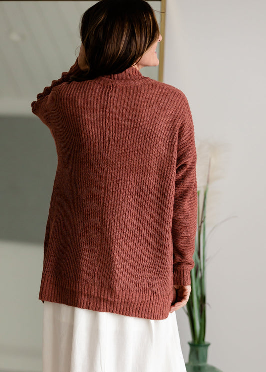 Rust Open Front Long Sleeve Dolman Cardigan Shirt Staccato