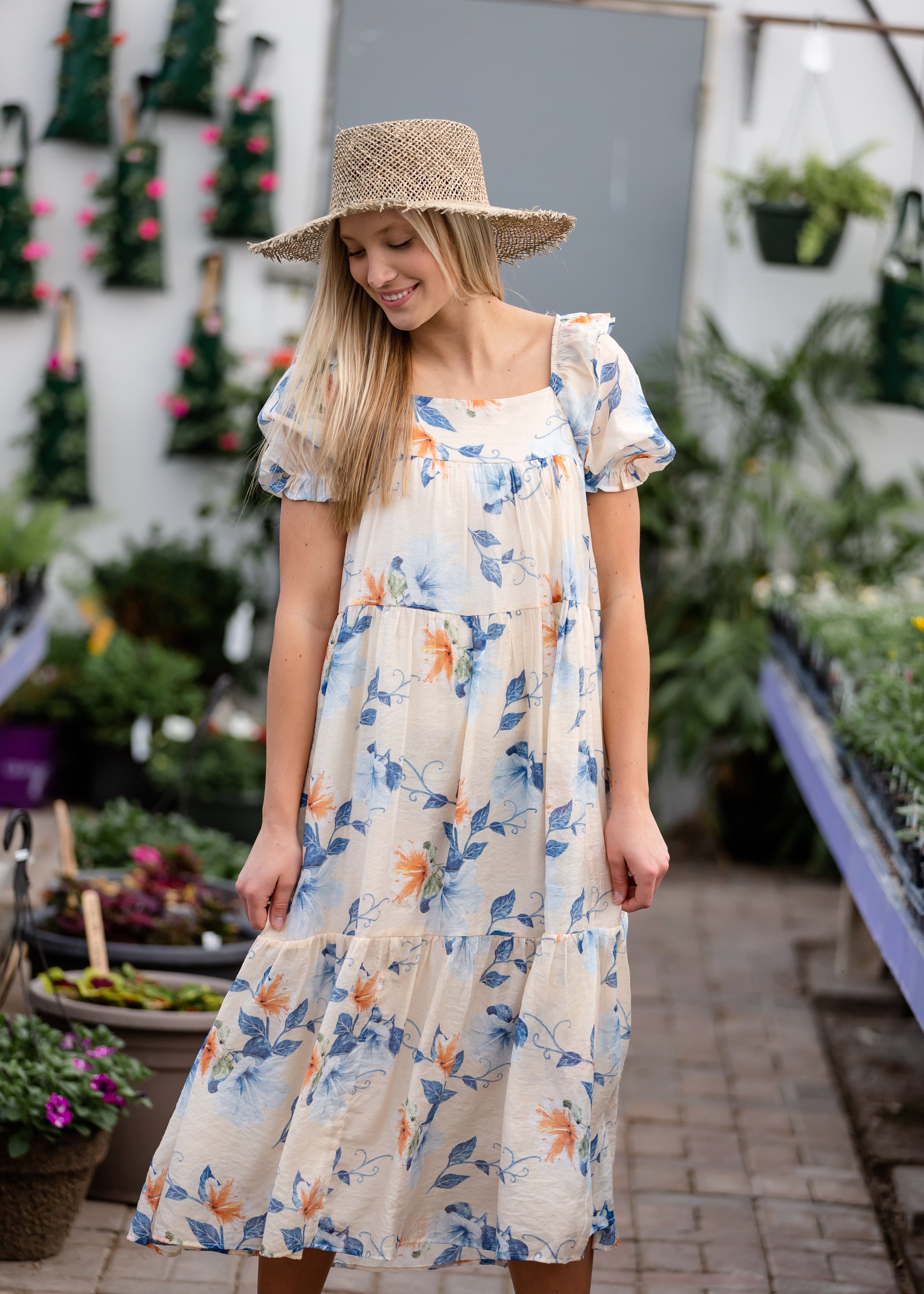 Square neck floral outlet midi dress