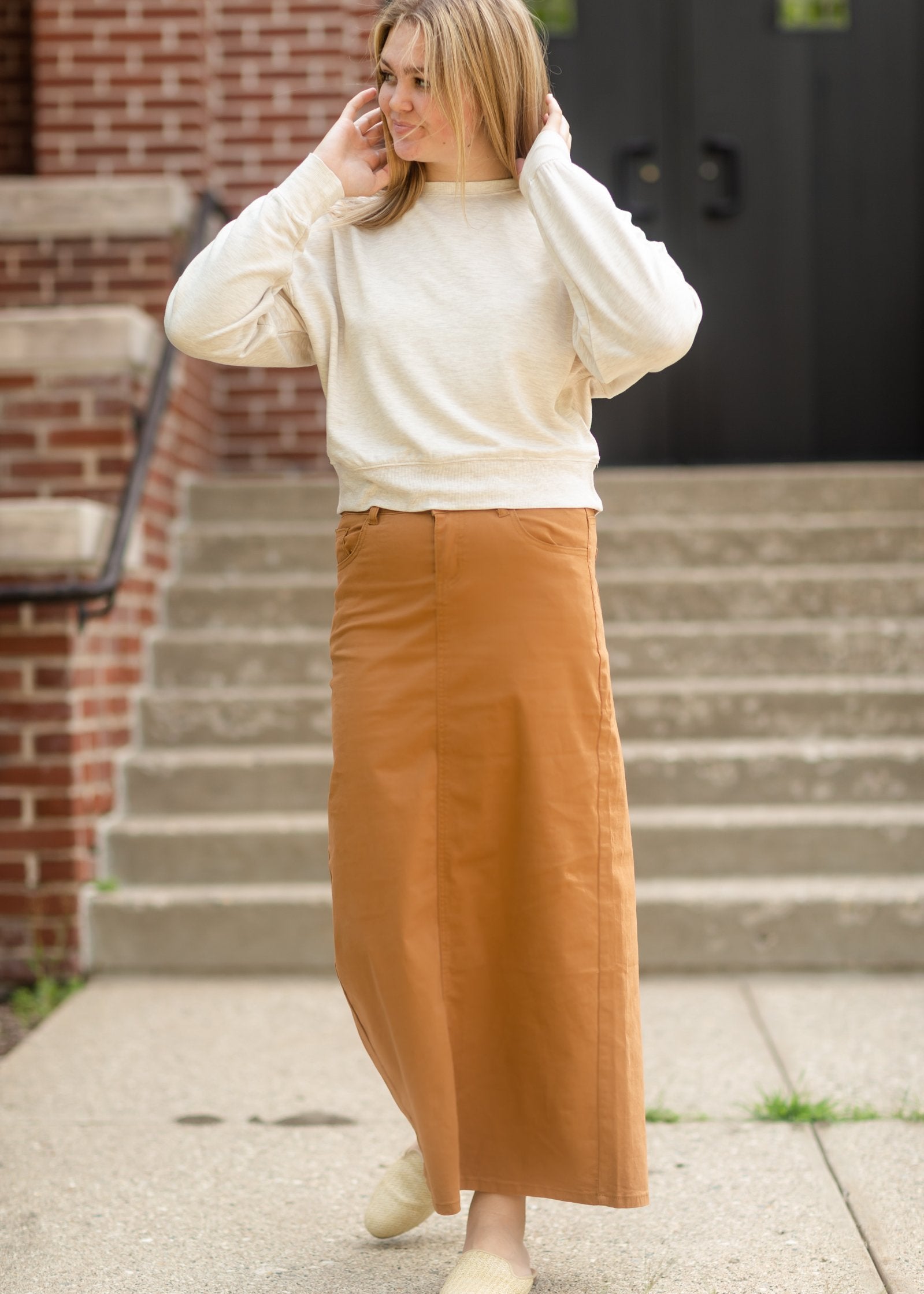 Camel colored best sale skirt