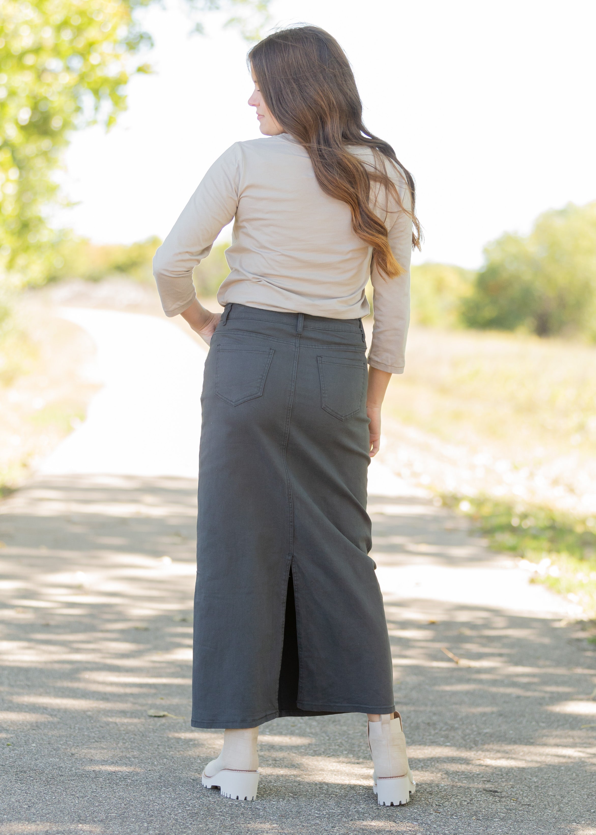 Stella Smokey Charcoal Long Denim Maxi Skirt - FINAL SALE