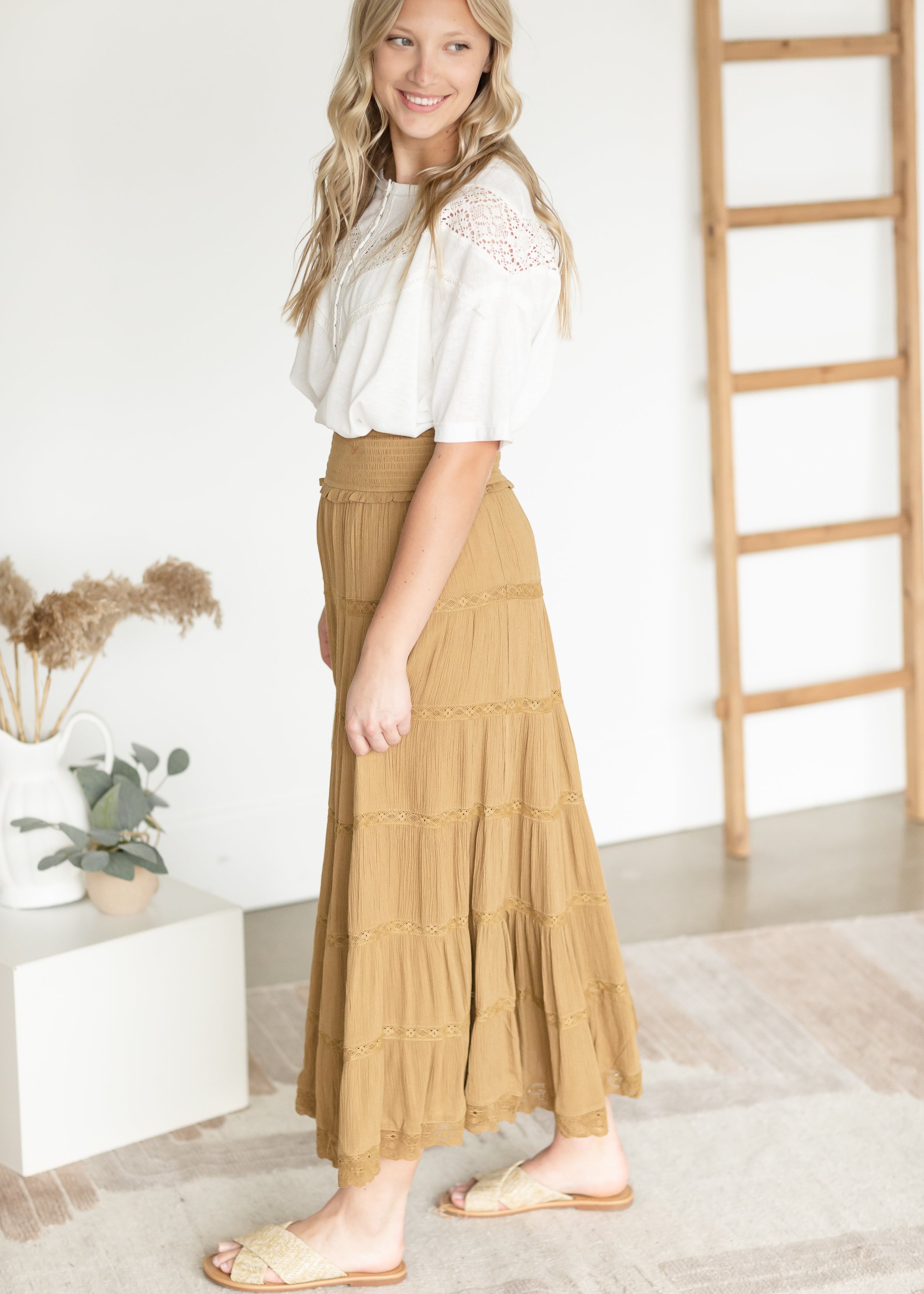 Tiered Lace Accent Maxi Skirt - FINAL SALE – Inherit Co.