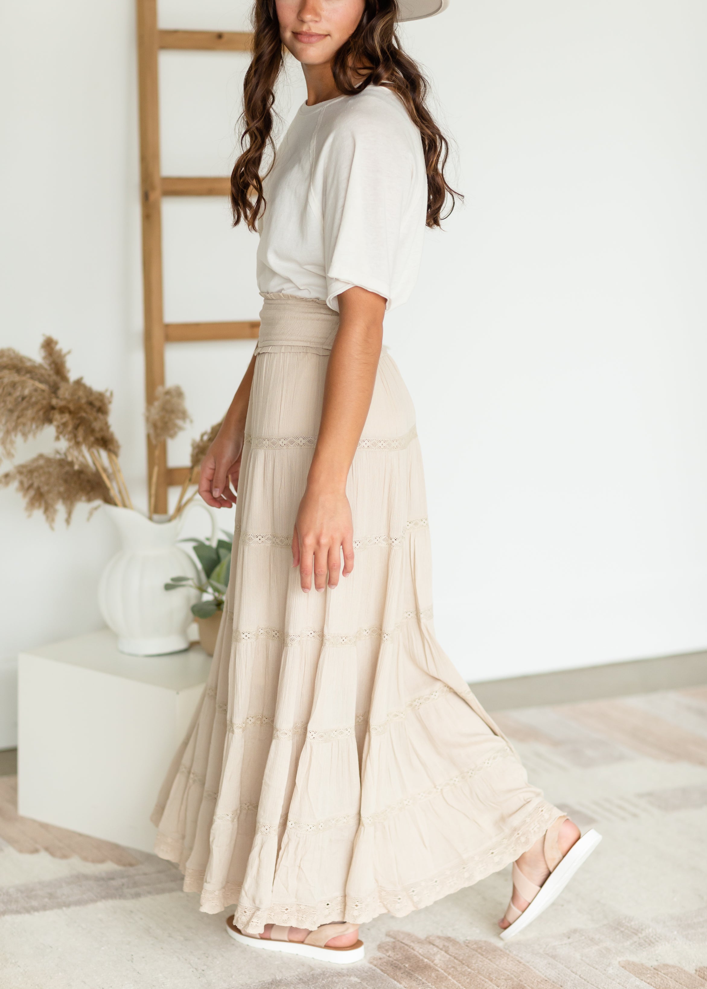 Tiered Lace Accent Maxi Skirt - FINAL SALE – Inherit Co.