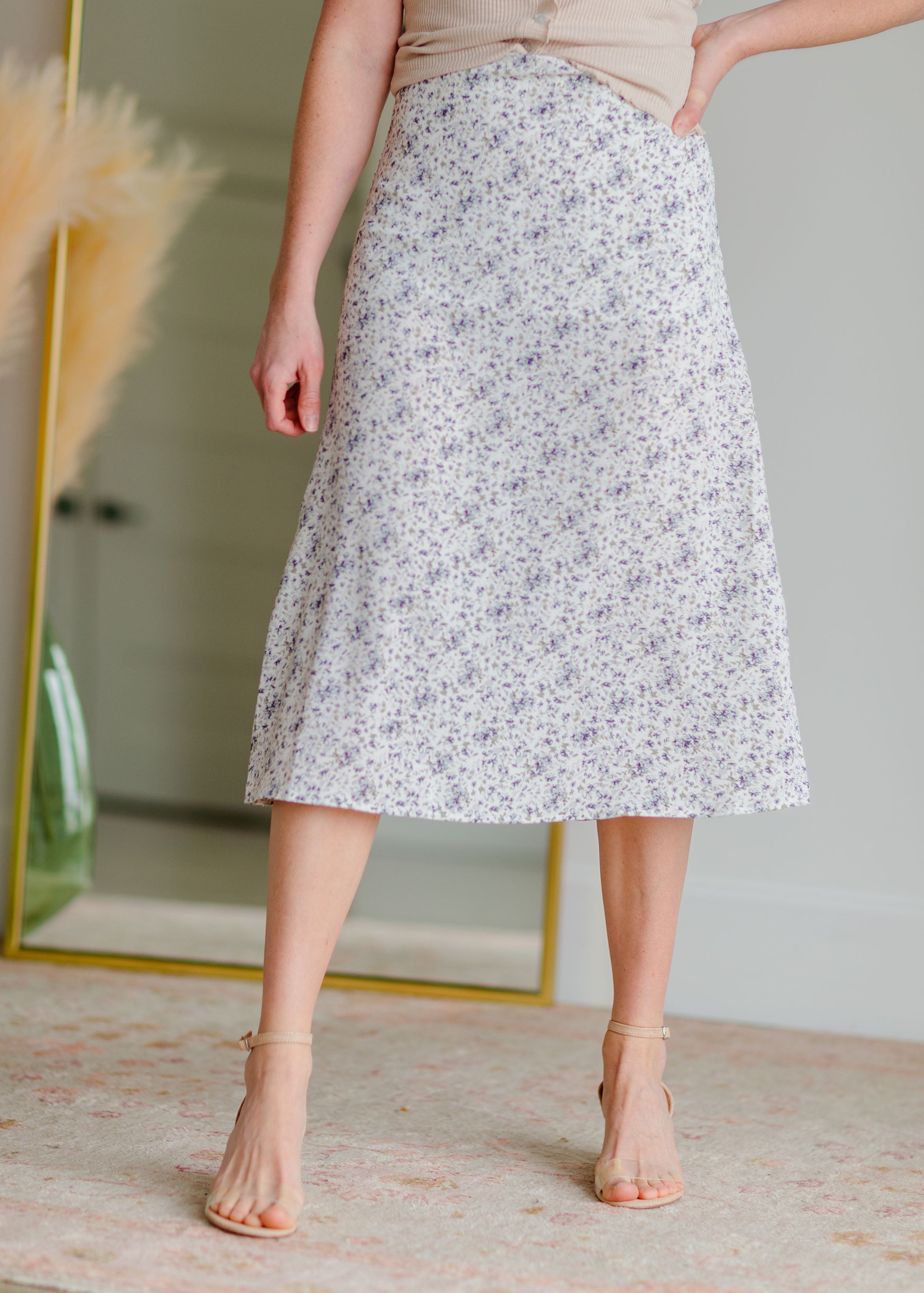 Tiny Floral Print Midi Skirt Inherit Co