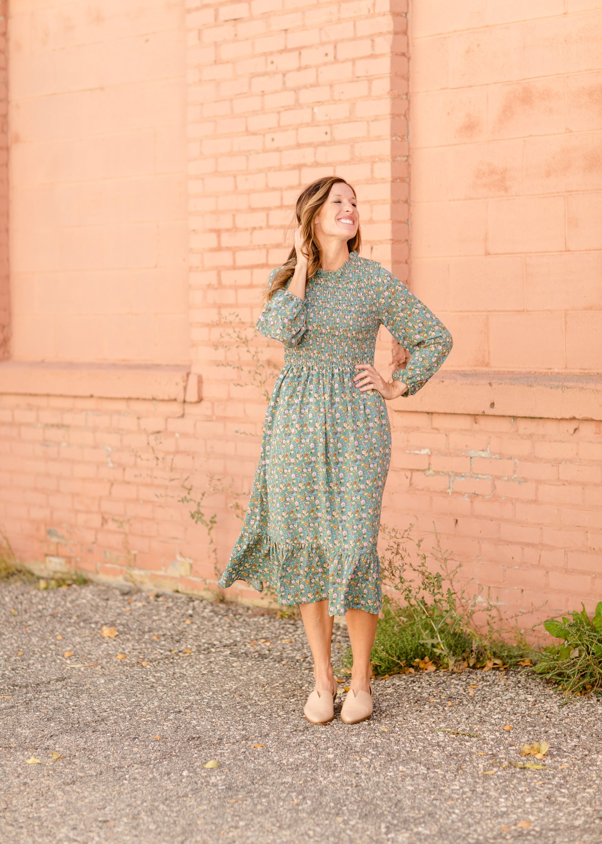 Vintage Long Sleeve Smocked Top Midi Dress – Inherit Co.