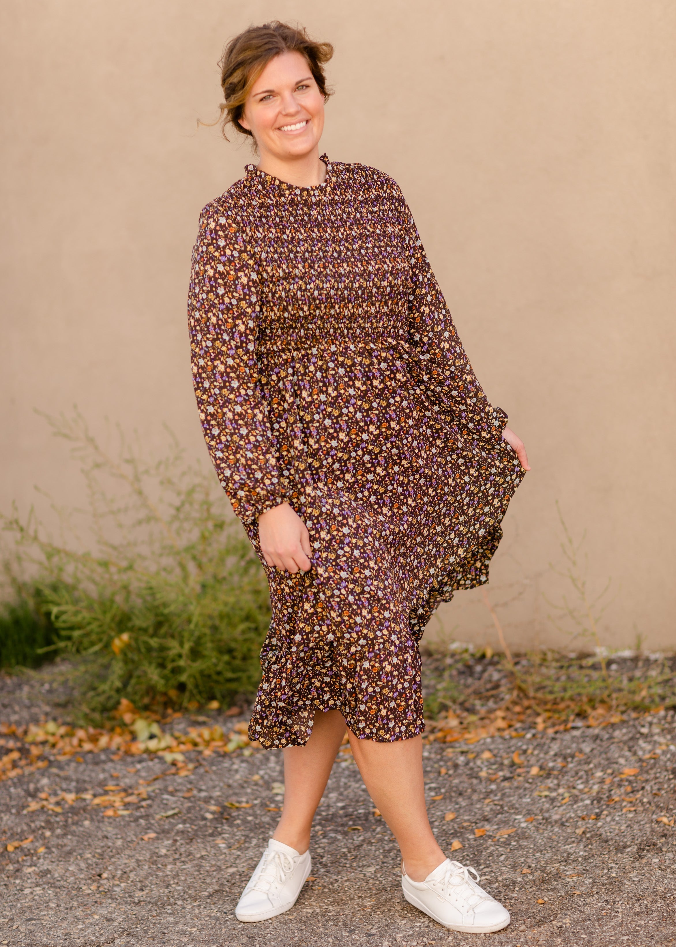 Vintage Long Sleeve Smocked Top Midi Dress – Inherit Co.