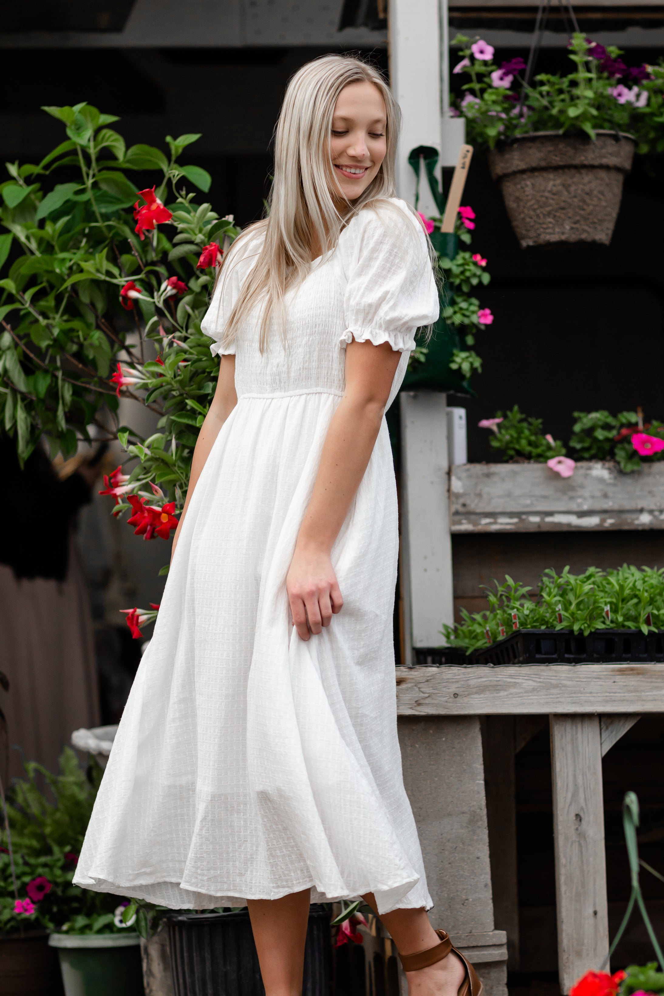 Square neck hotsell white midi dress